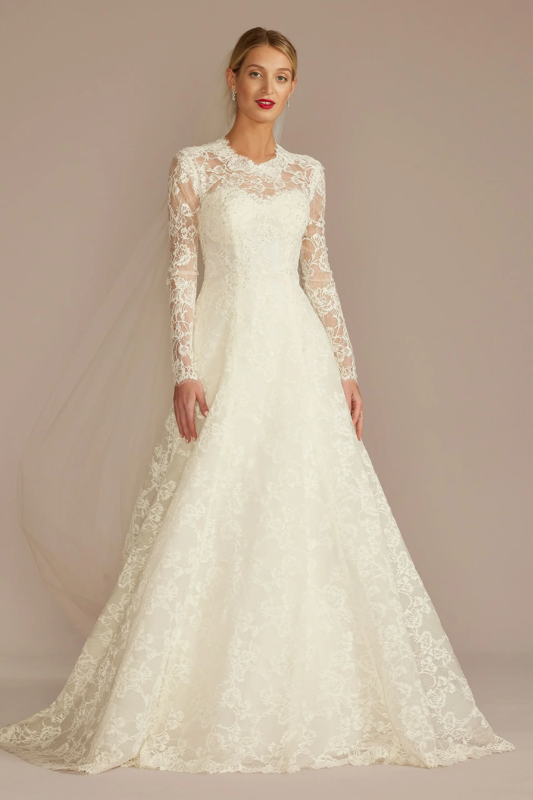 Lace Long Sleeve Mock Neck Wedding Dress