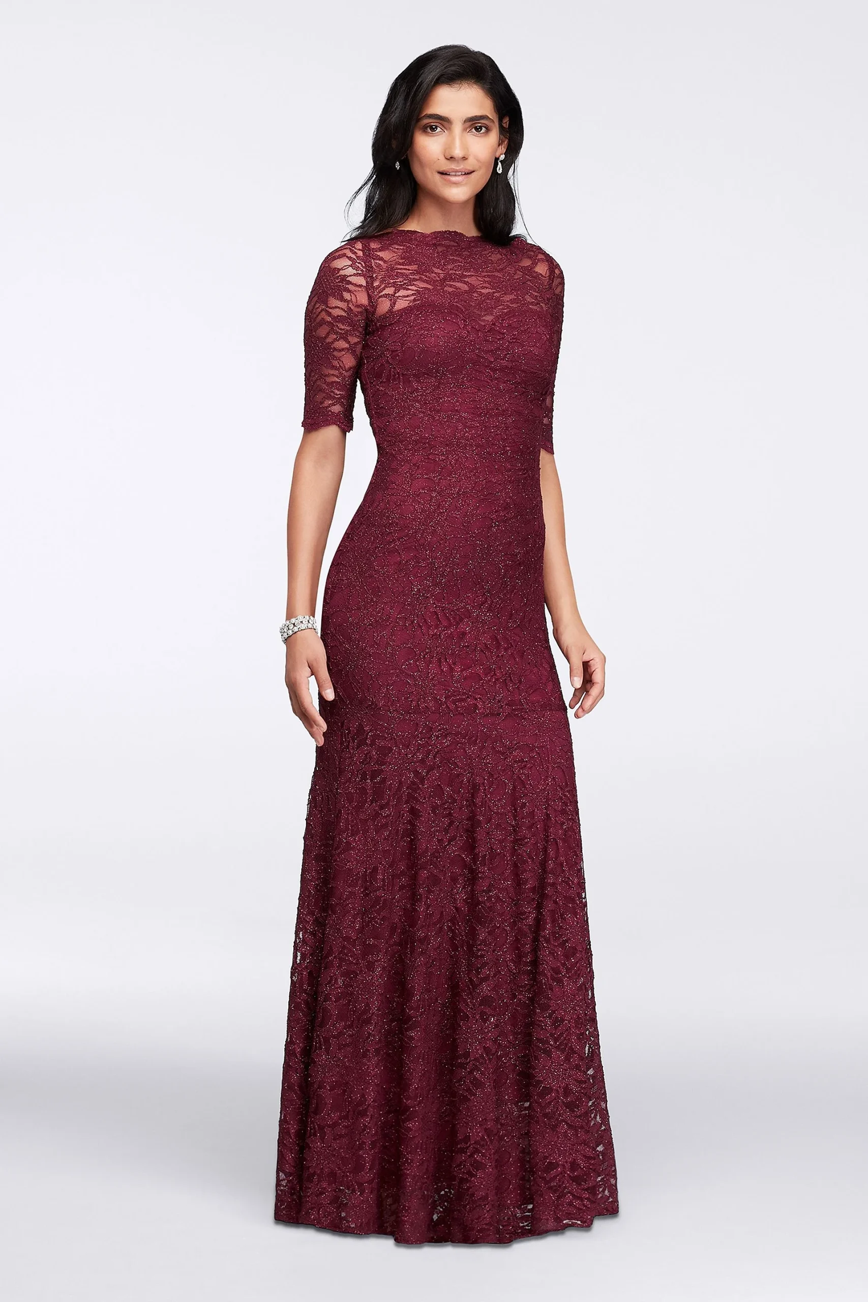 Lace Mermaid Long Dress with 3/4 Sleeves