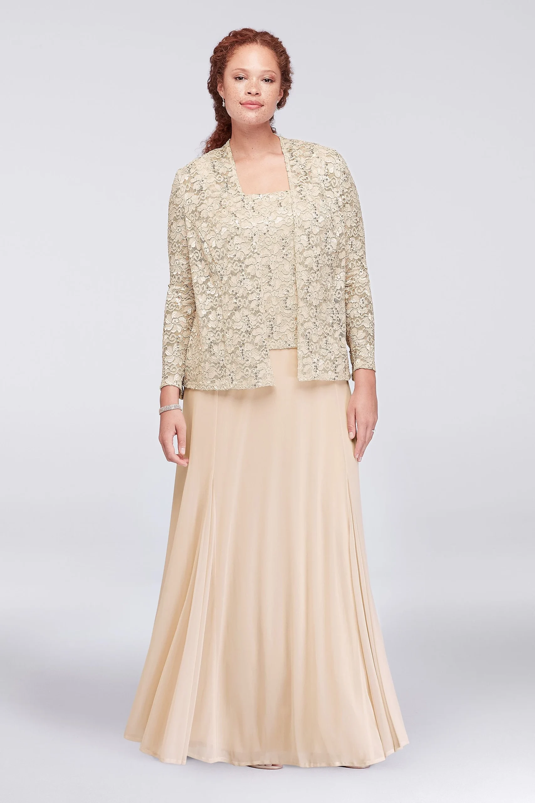Lace and Mesh Plus Size A-Line Dress with Jacket