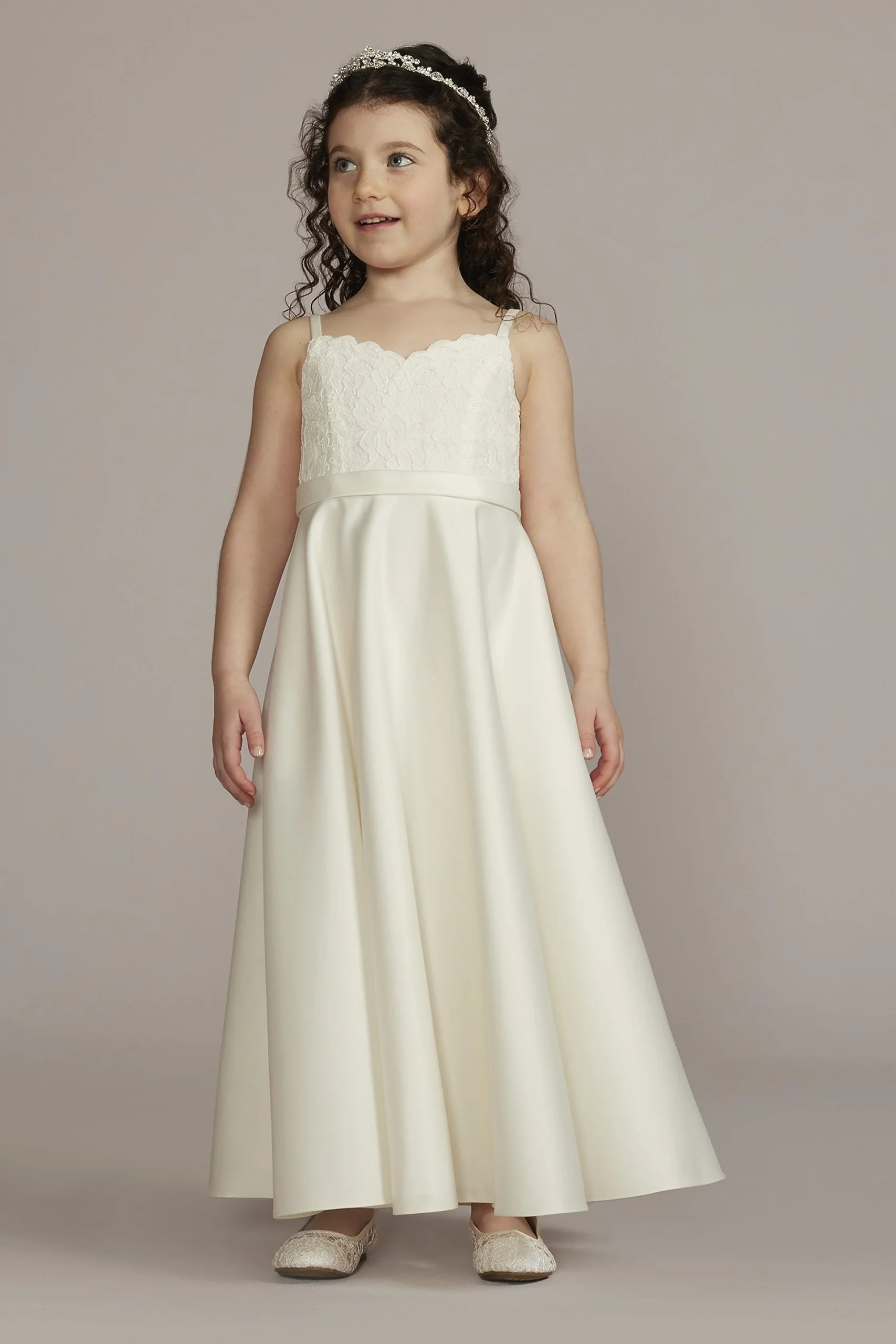 Lace and Satin Spaghetti Strap Flower Girl Dress