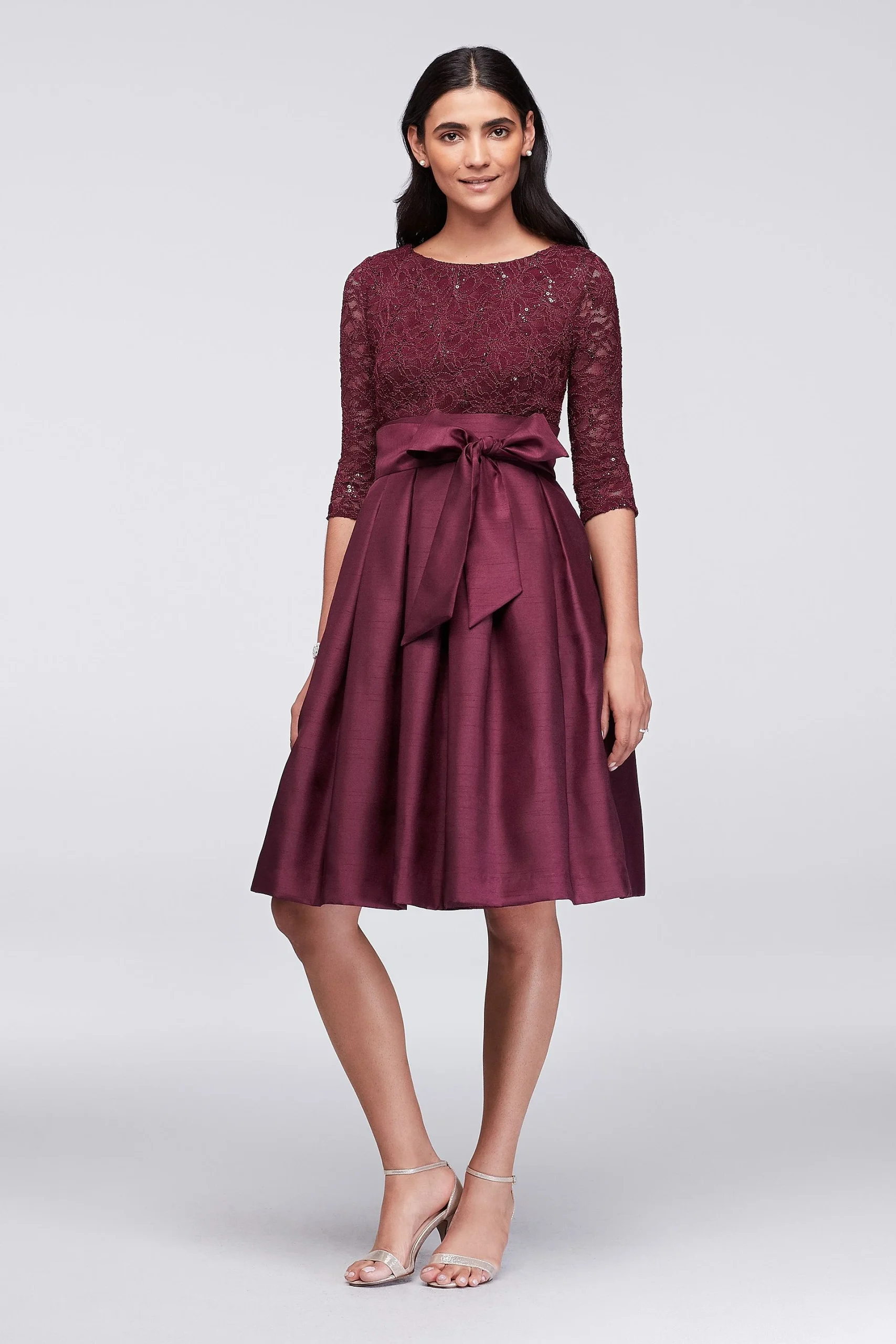 Lace and Shantung Short Ball Gown Dress
