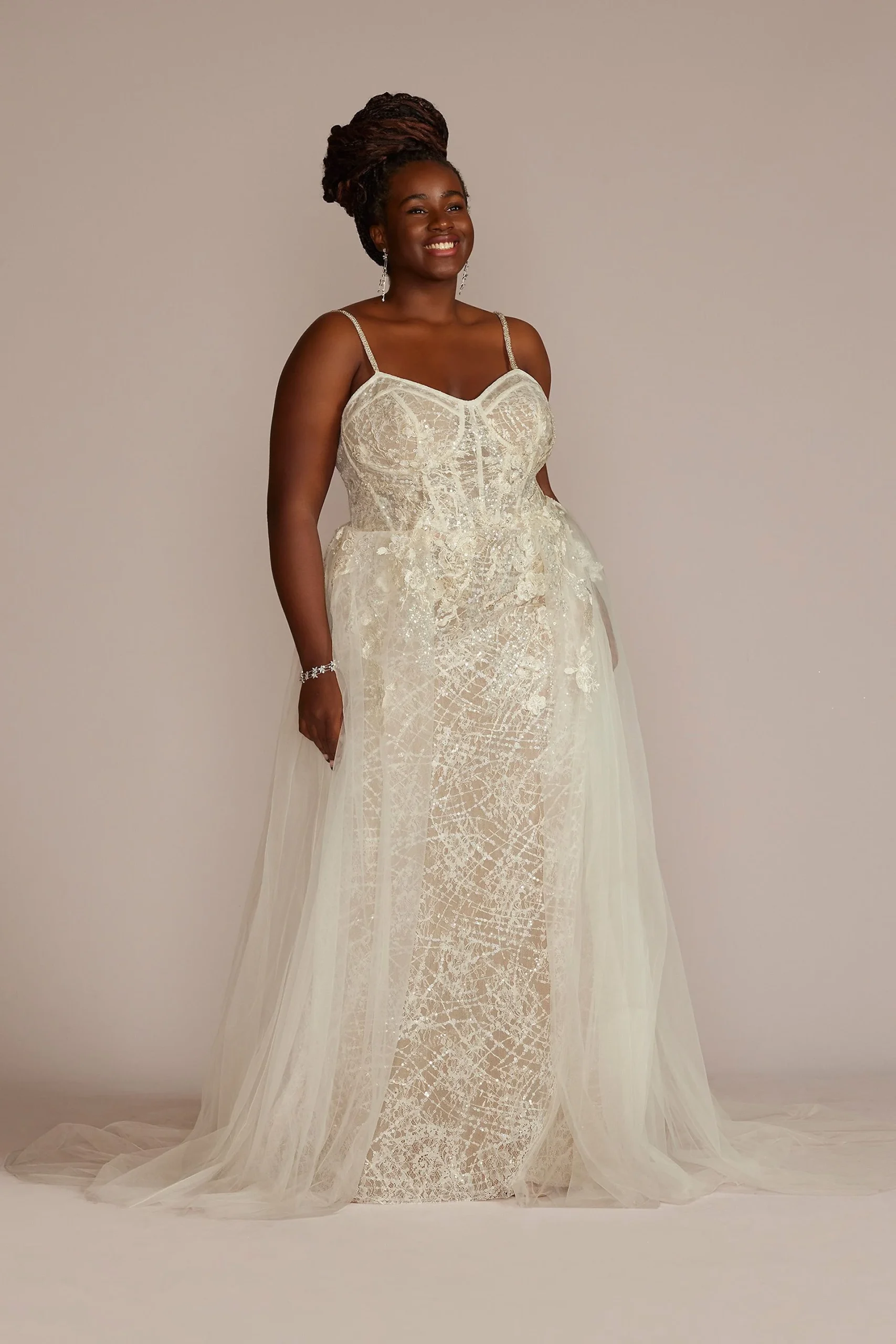Lace Sheath Plus Size Wedding Gown Overskirt