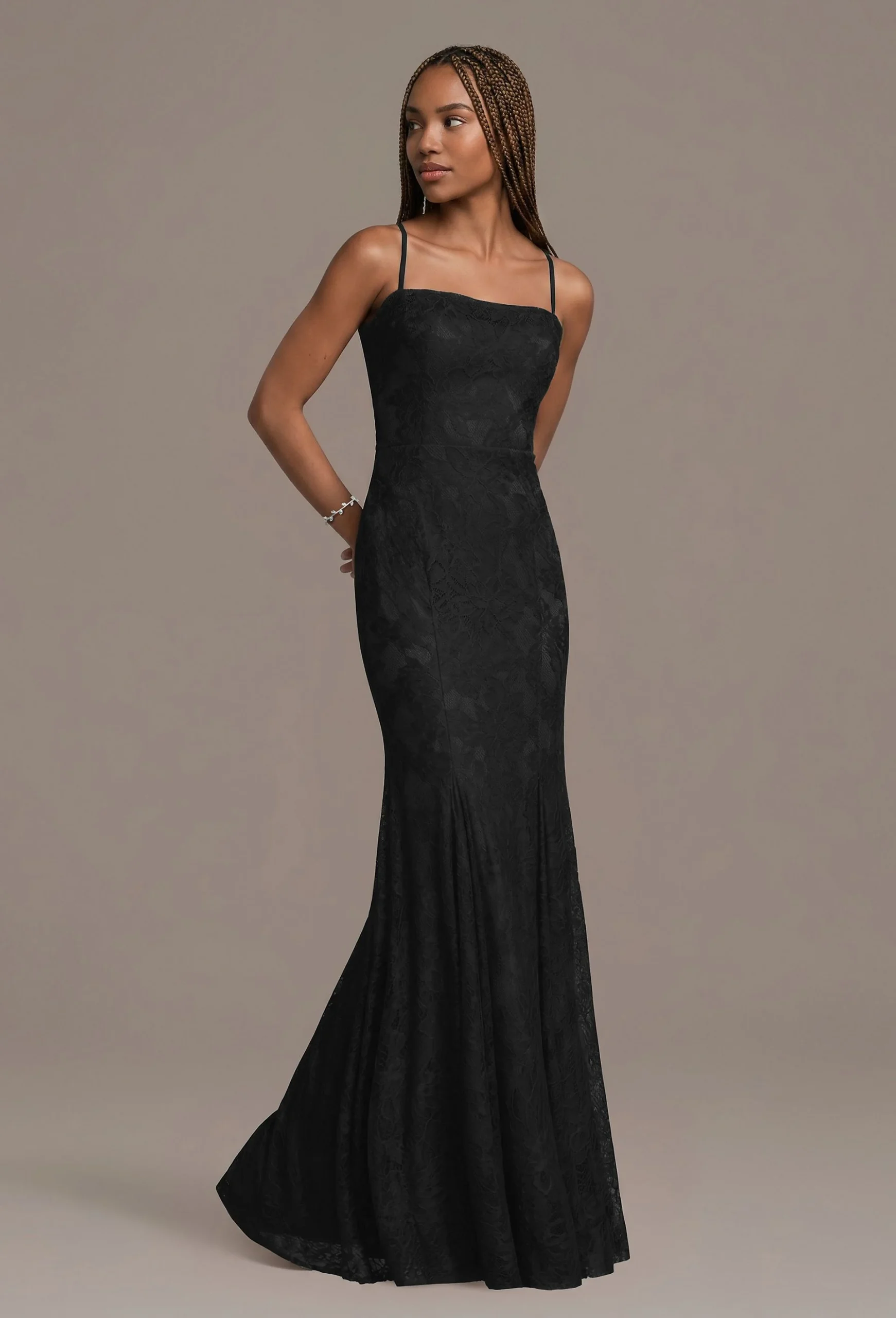 Lace Spaghetti Strap Cowl Neck Mermaid Dress