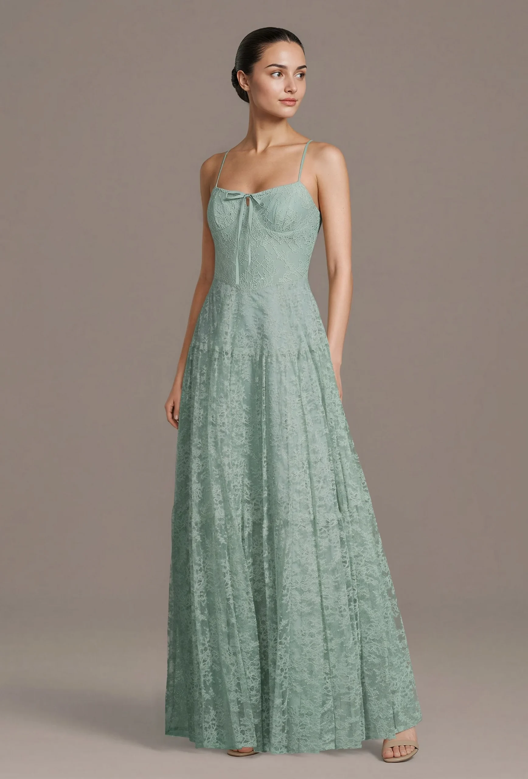 Lace Spaghetti Strap A-Line Dress with Bow