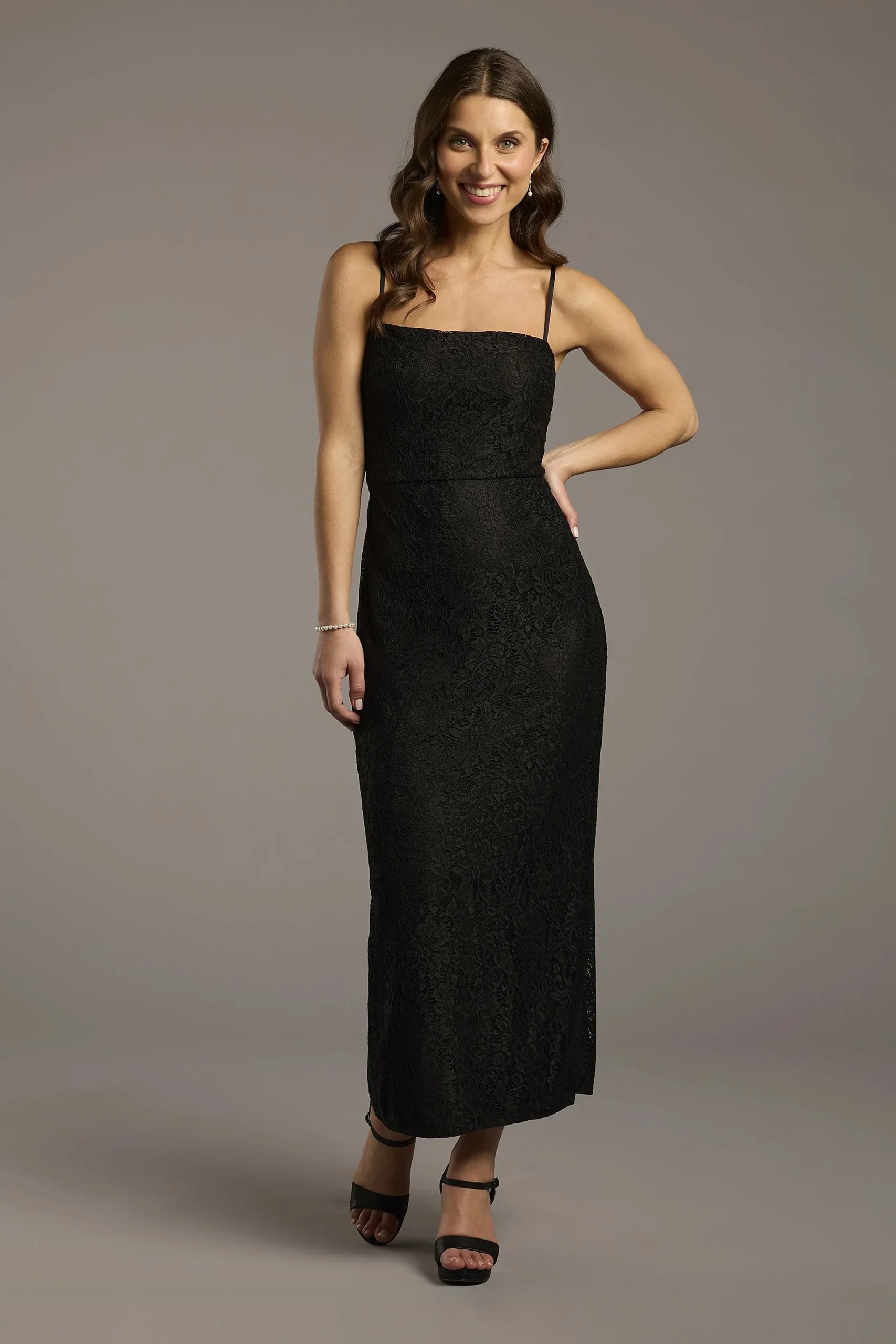 Lace Straight Neck Spaghetti Strap Sheath Dress