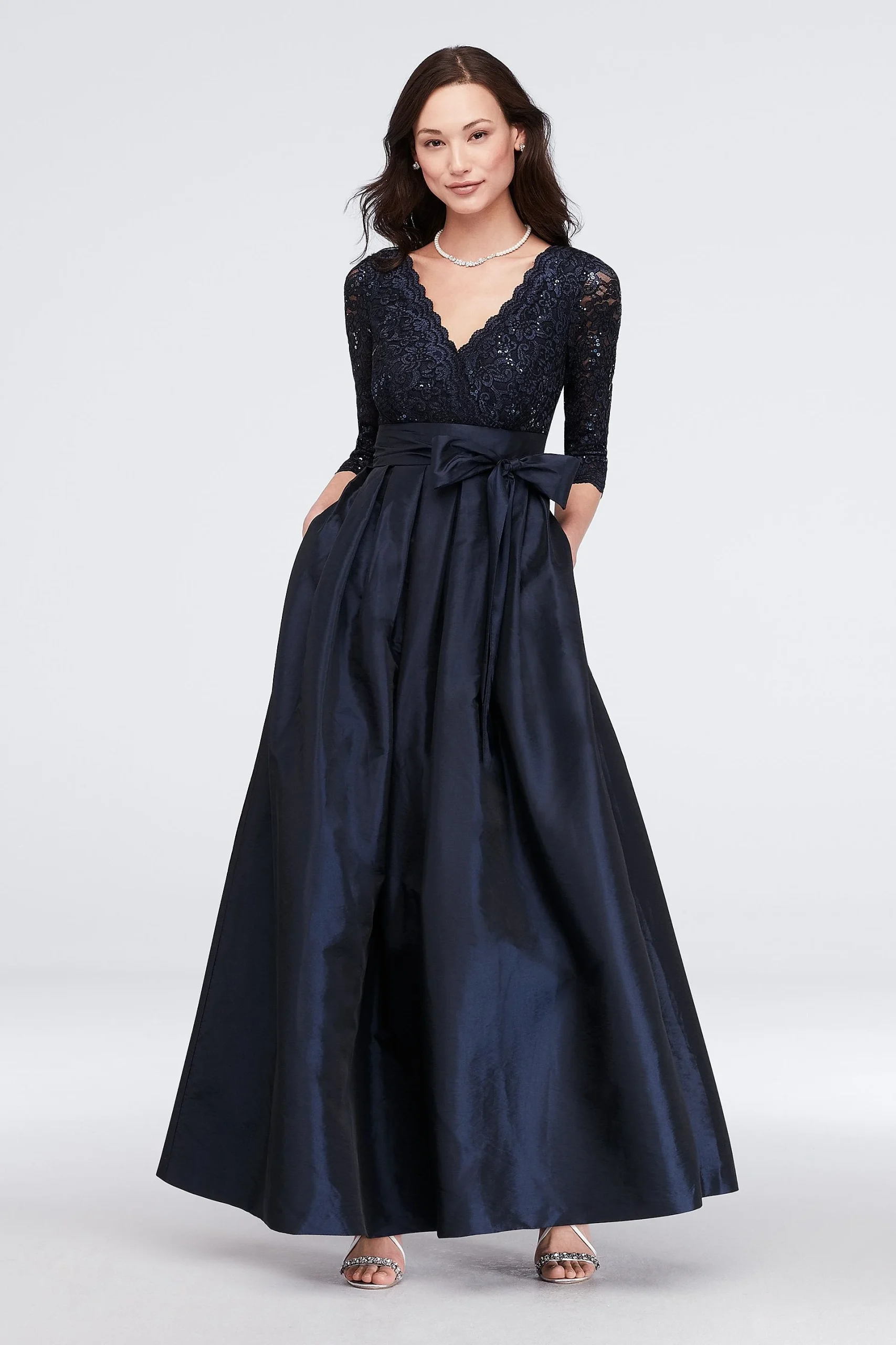 Lace Surplice Bodice Taffeta Ball Gown