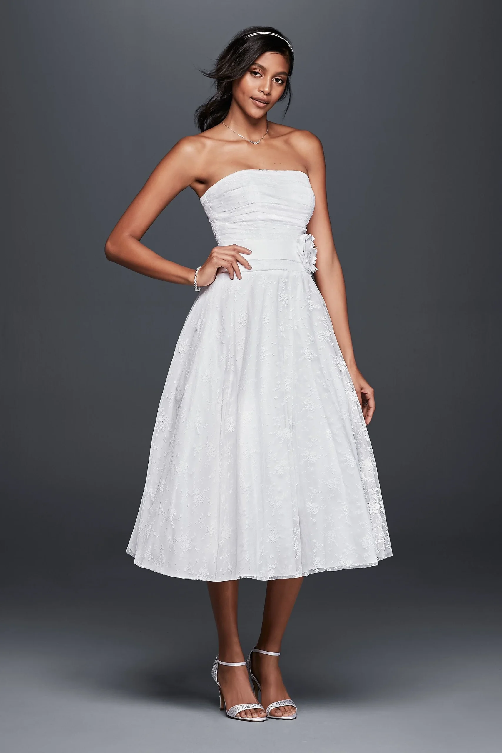 Lace Tea-Length Drop Waist Wedding Dress