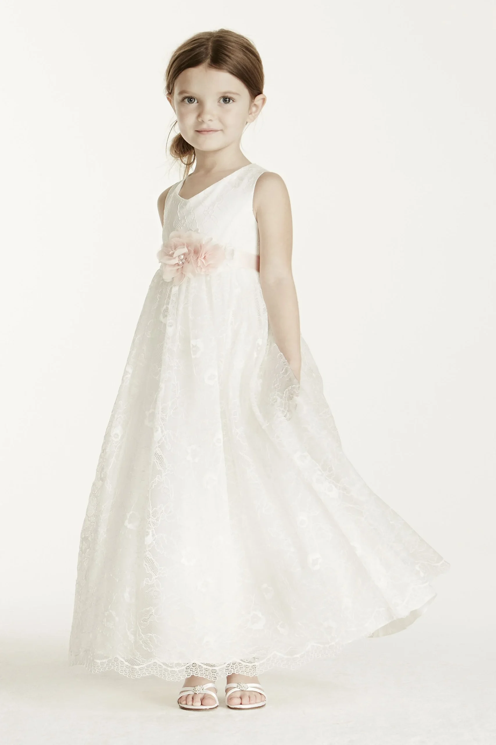 Lace Tea Length Tank Flower Girl Dress