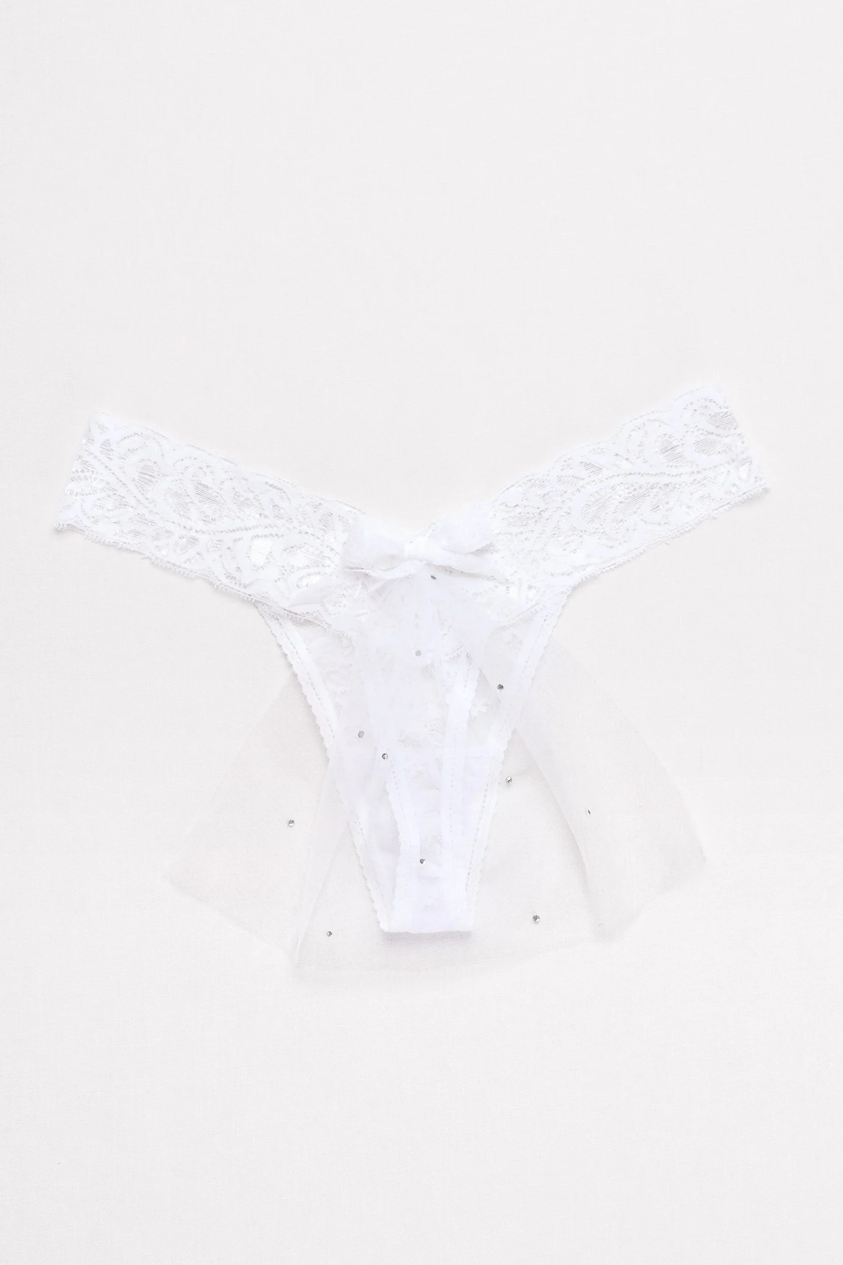 Lace Thong with Rhinestone Mini Veil