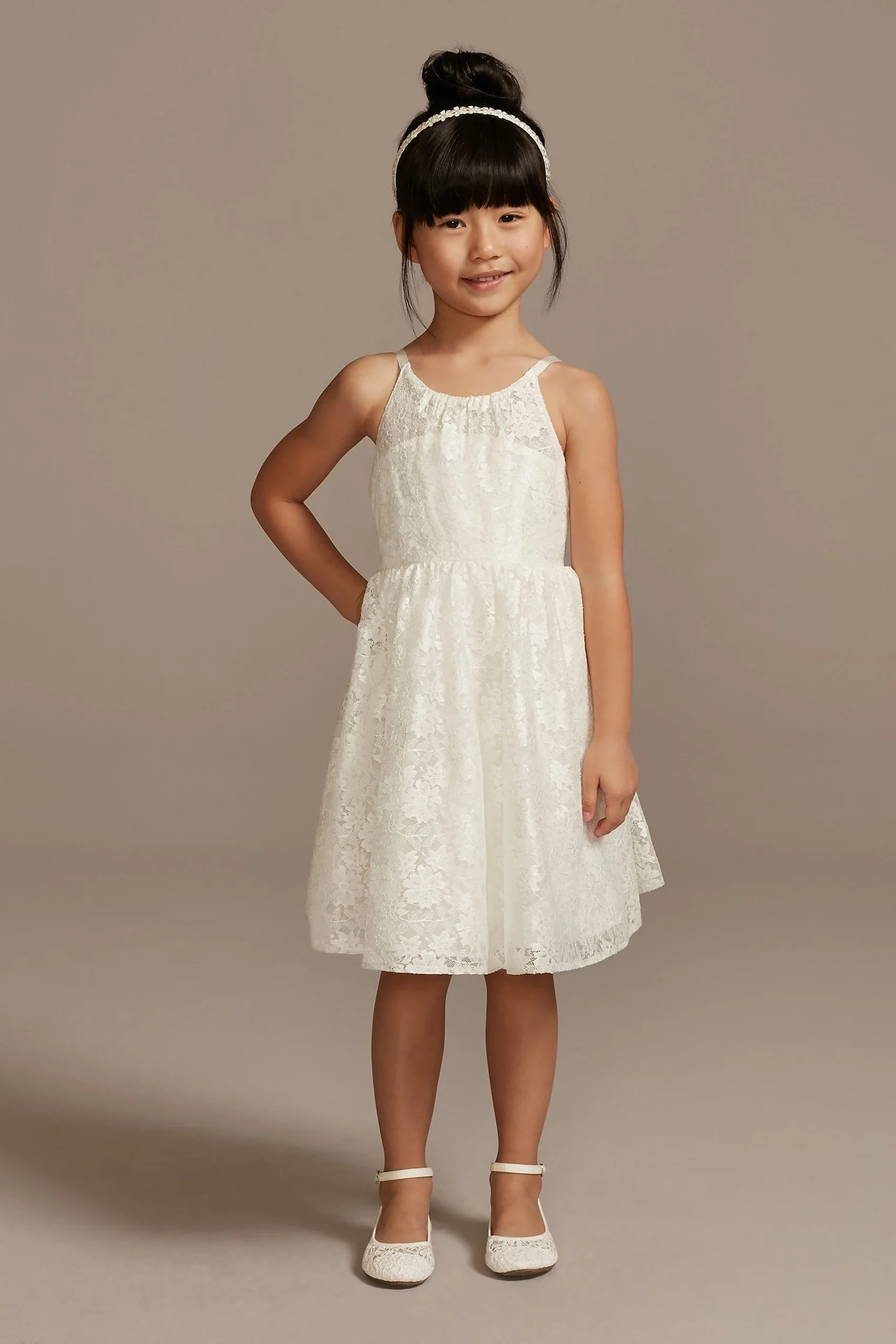 Lace Tie-Back Halter Flower Girl Dress