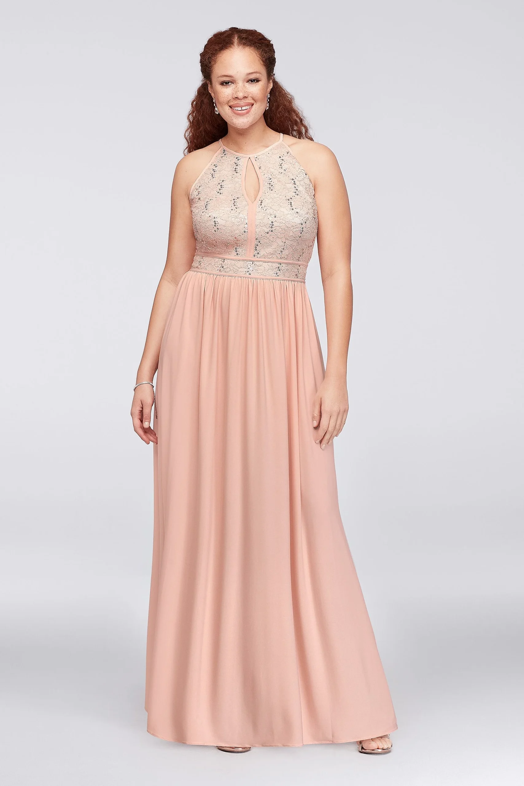 Lace Tie Back Keyhole Halter Dress