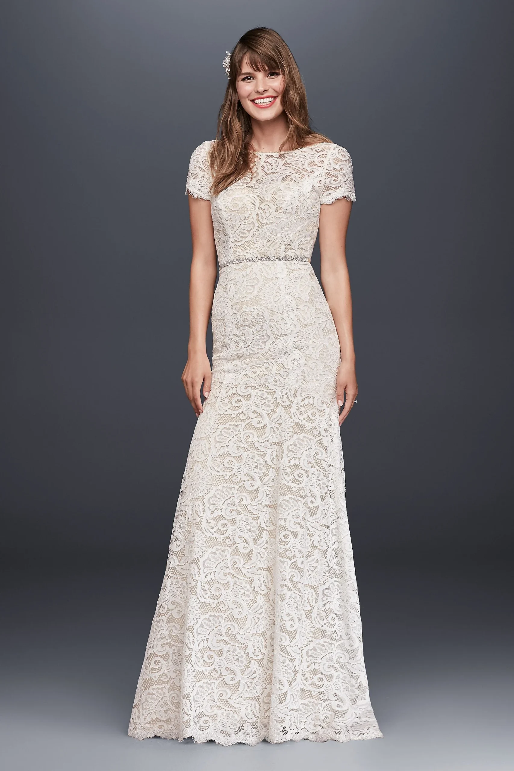 Lace Wedding Dress with Short Illusion Sleeves