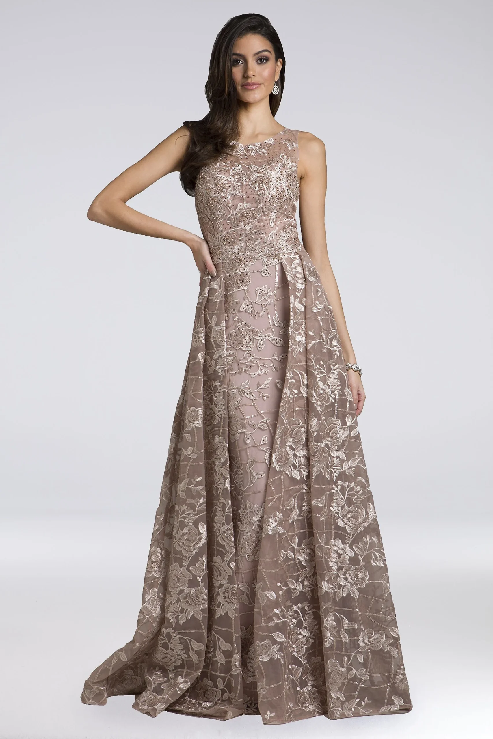 Lara Adina Lace Appliqued Gown with Overskirt