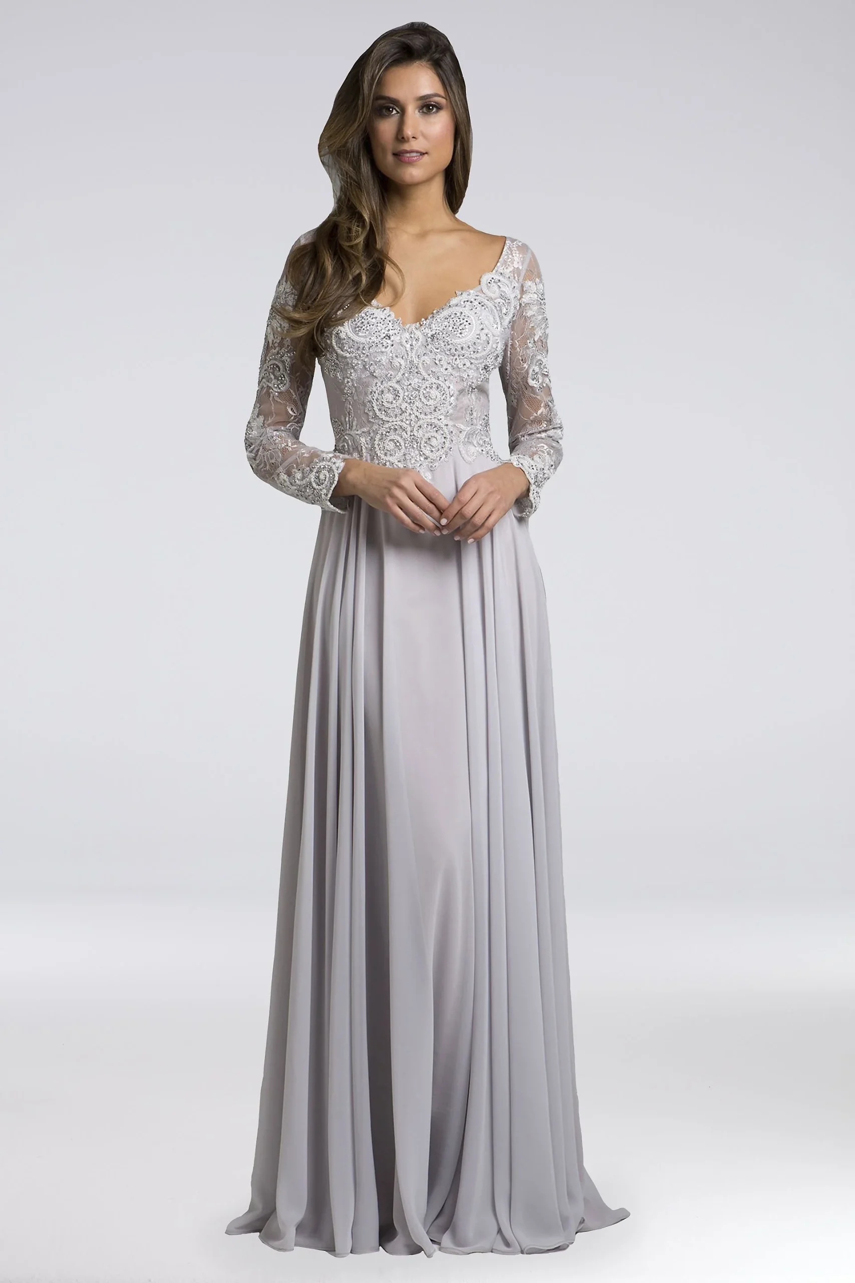 Lara Alexandra Long Sleeve Chiffon A-Line Gown