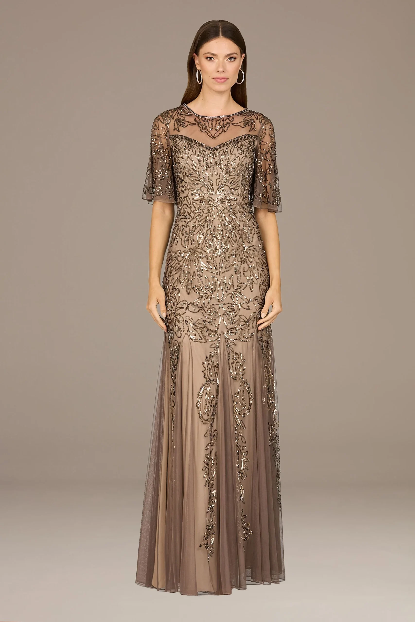 Lara Beaded High Neck Dress with Cape Sleeves