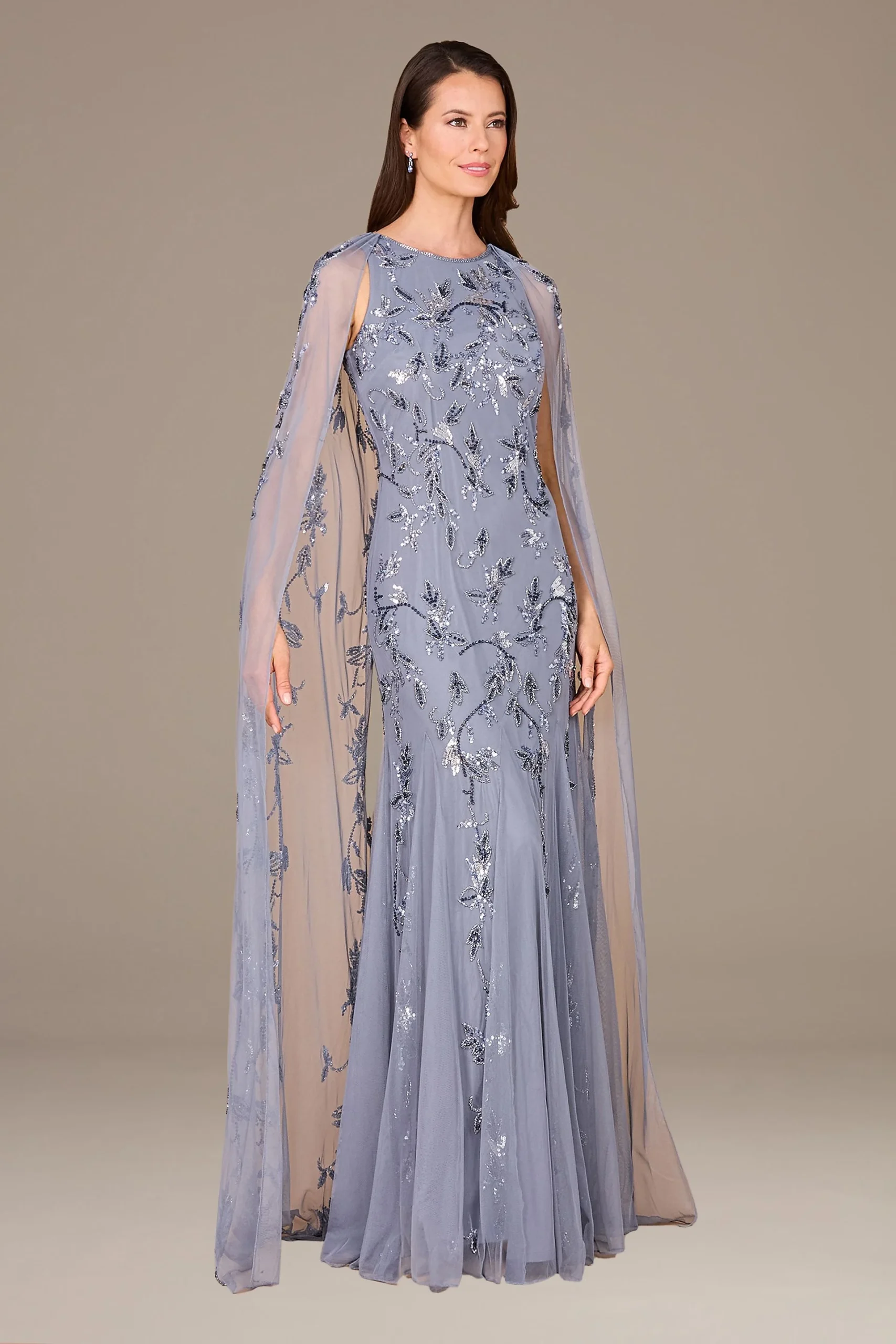 Lara Beaded High Neck Mermaid Dress with Cape