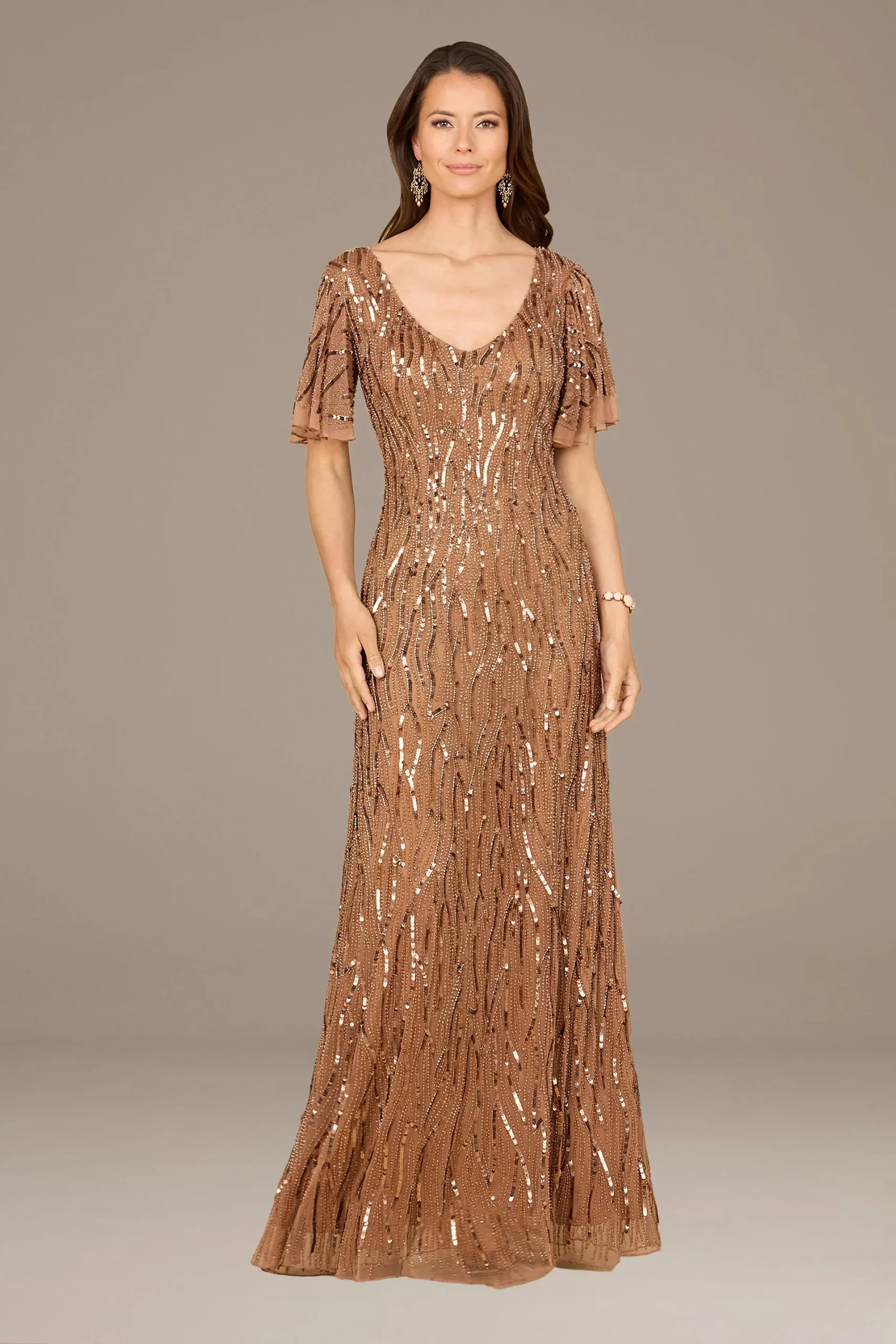Lara Beaded Mermaid Dress with Cape Sleeves