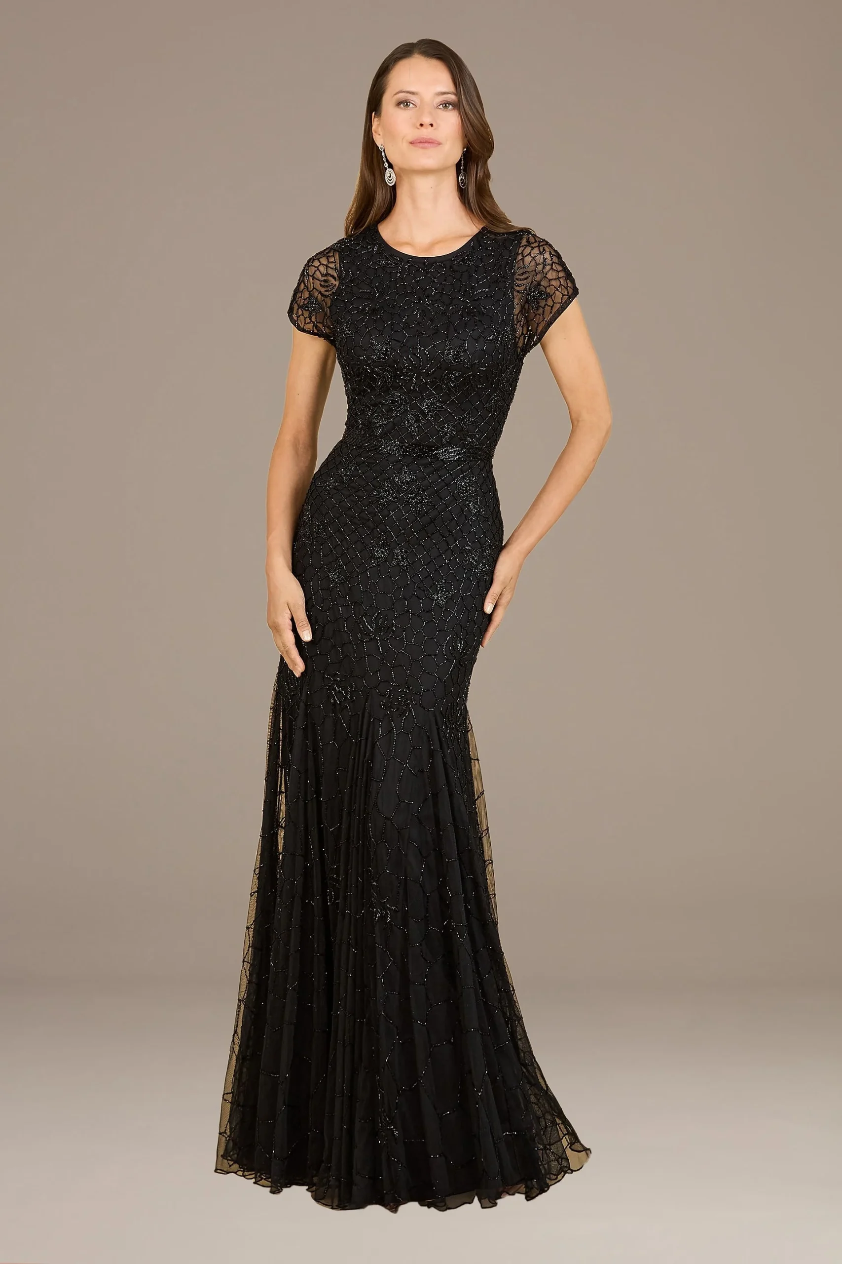 Lara Beaded Mermaid Gown with Cap Sleeves