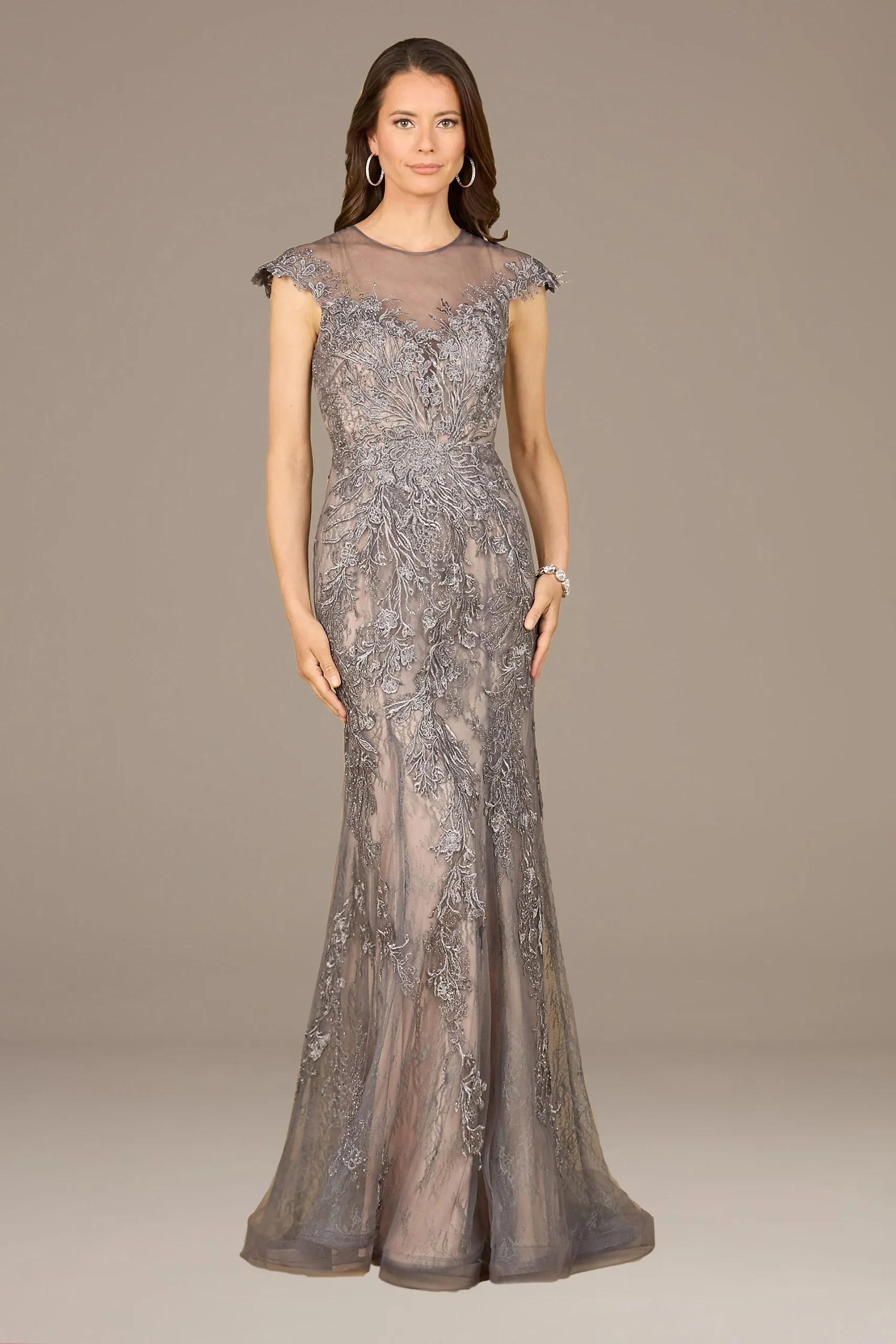 Lara Cap Sleeve Embroidered Mermaid Dress
