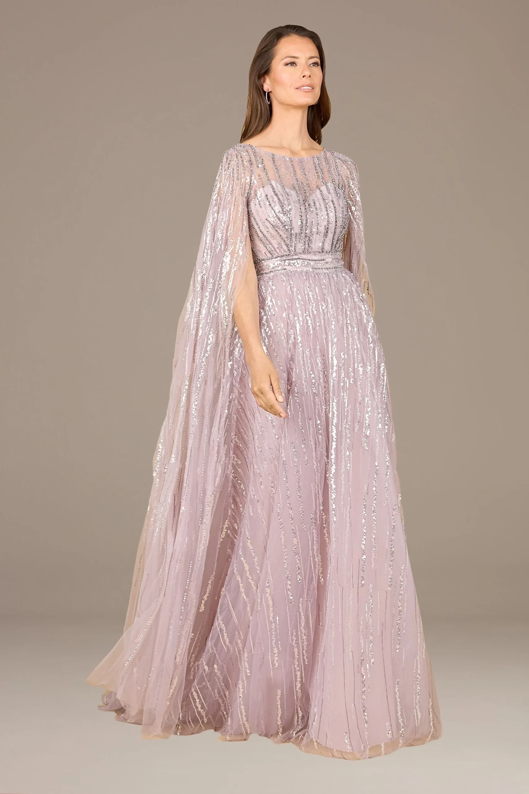 Lara Cape Sleeve High Neck Embroidered Ball Gown