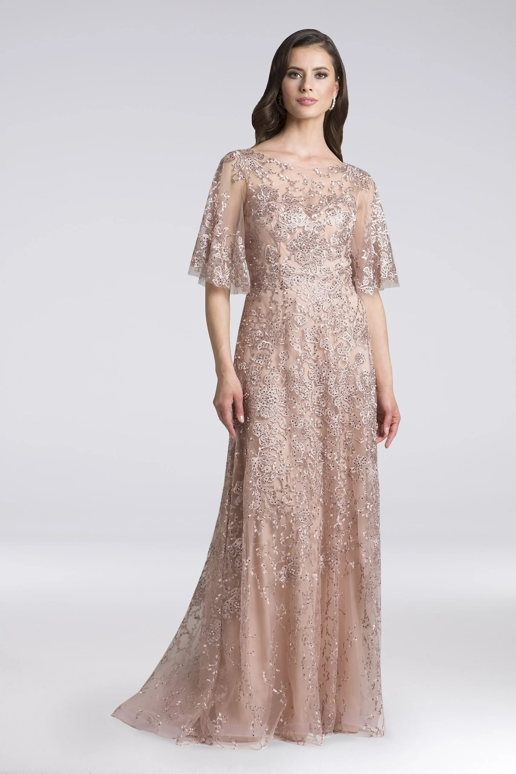Lara Daniella Lace Cape Sleeve Dress with Crystals
