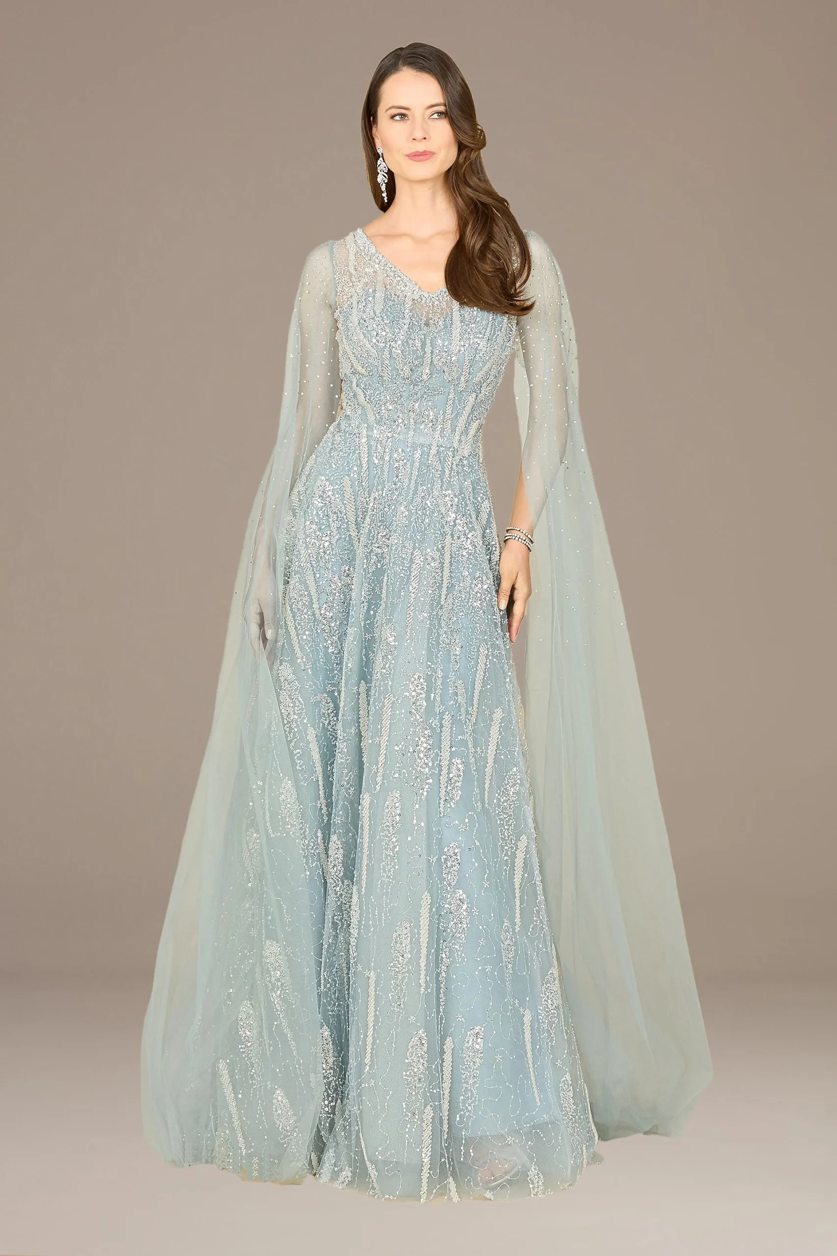 Lara Embroidered Ball Gown with Cape Sleeves