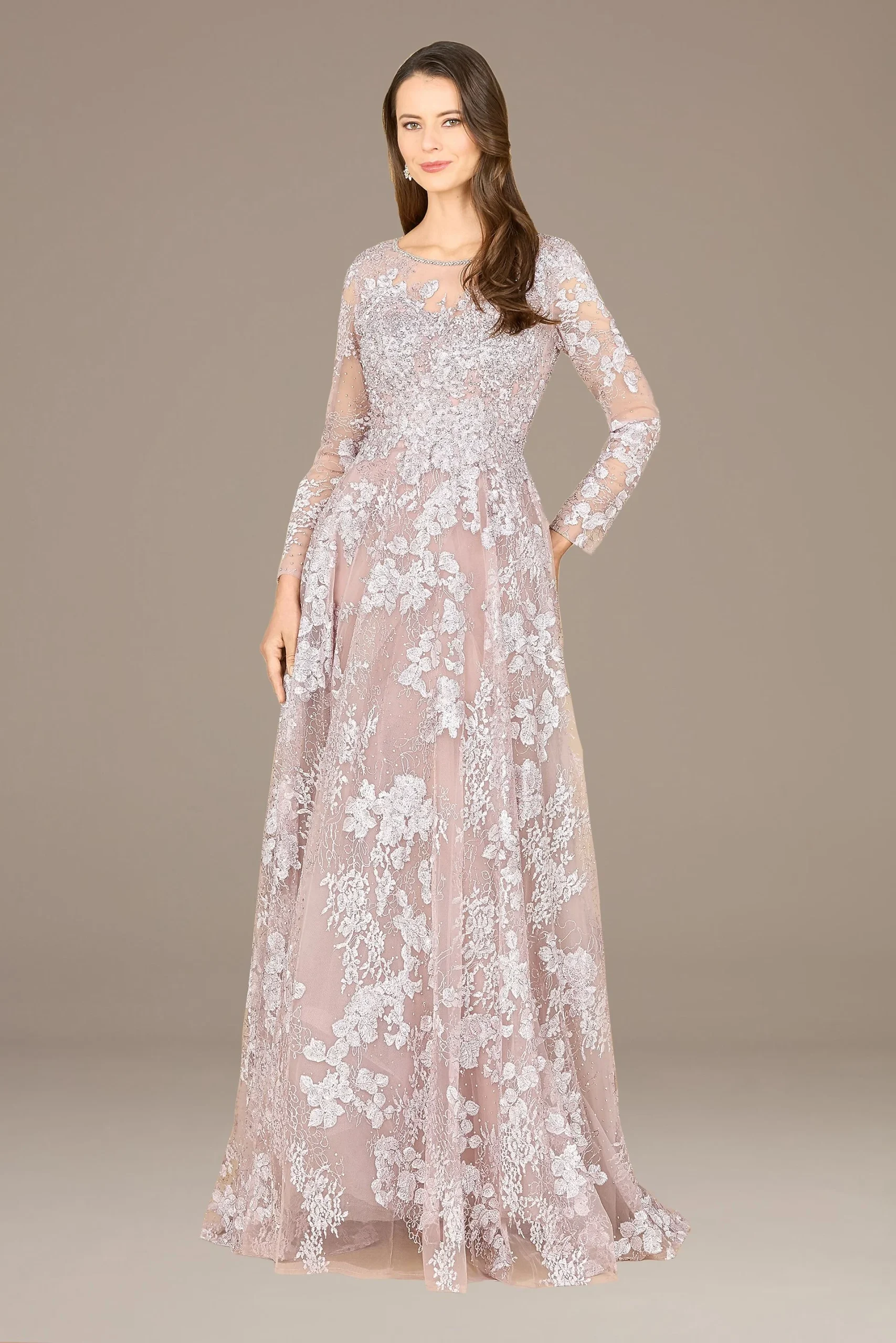 Lara Embroidered Ball Gown with Long Sleeves