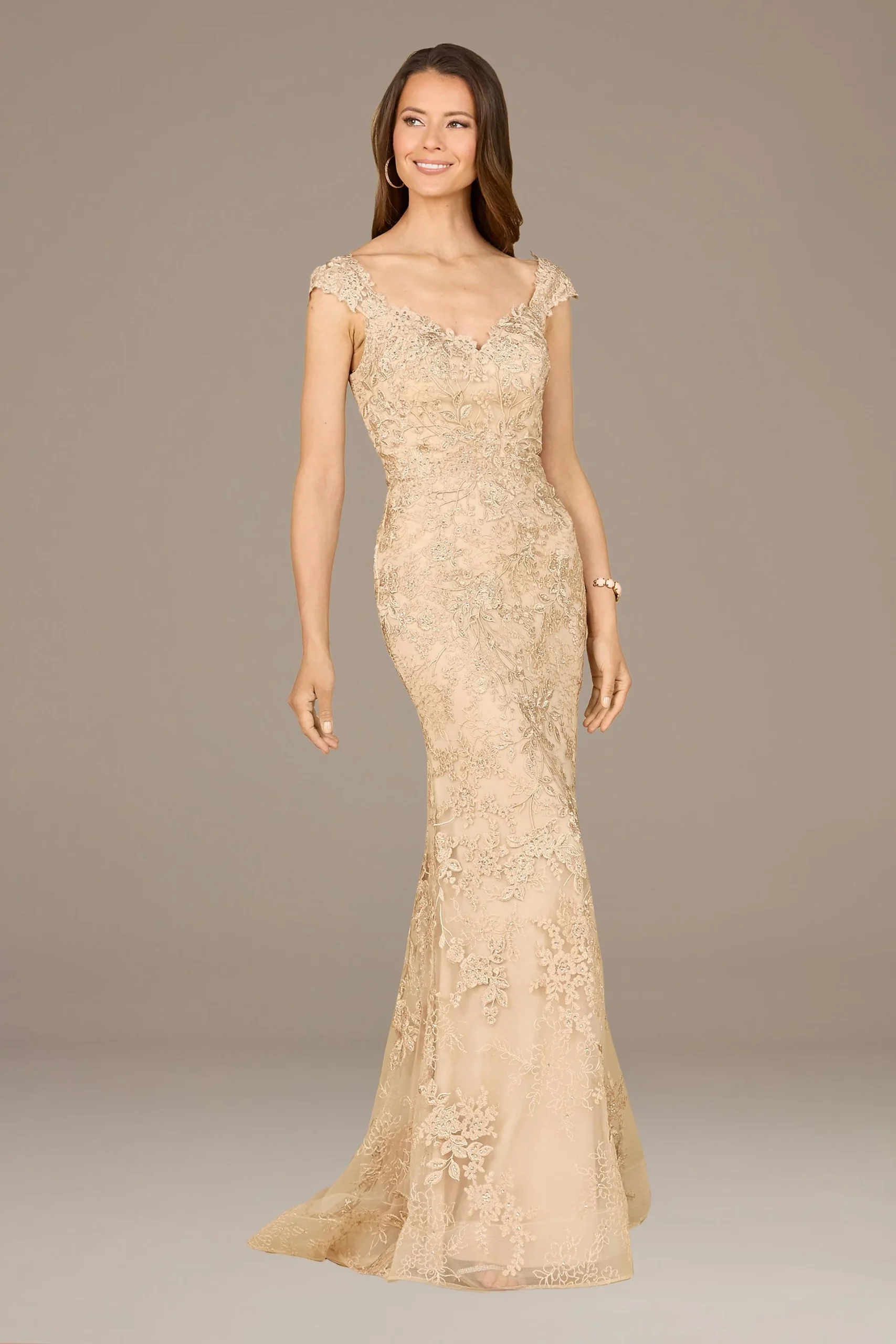 Lara Embroidered Cap Sleeve Mermaid Dress