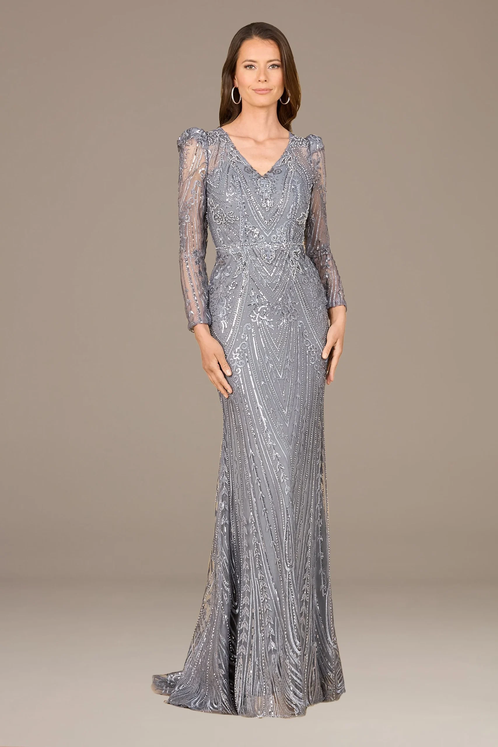 Lara Embroidered Gown with Long Sleeves