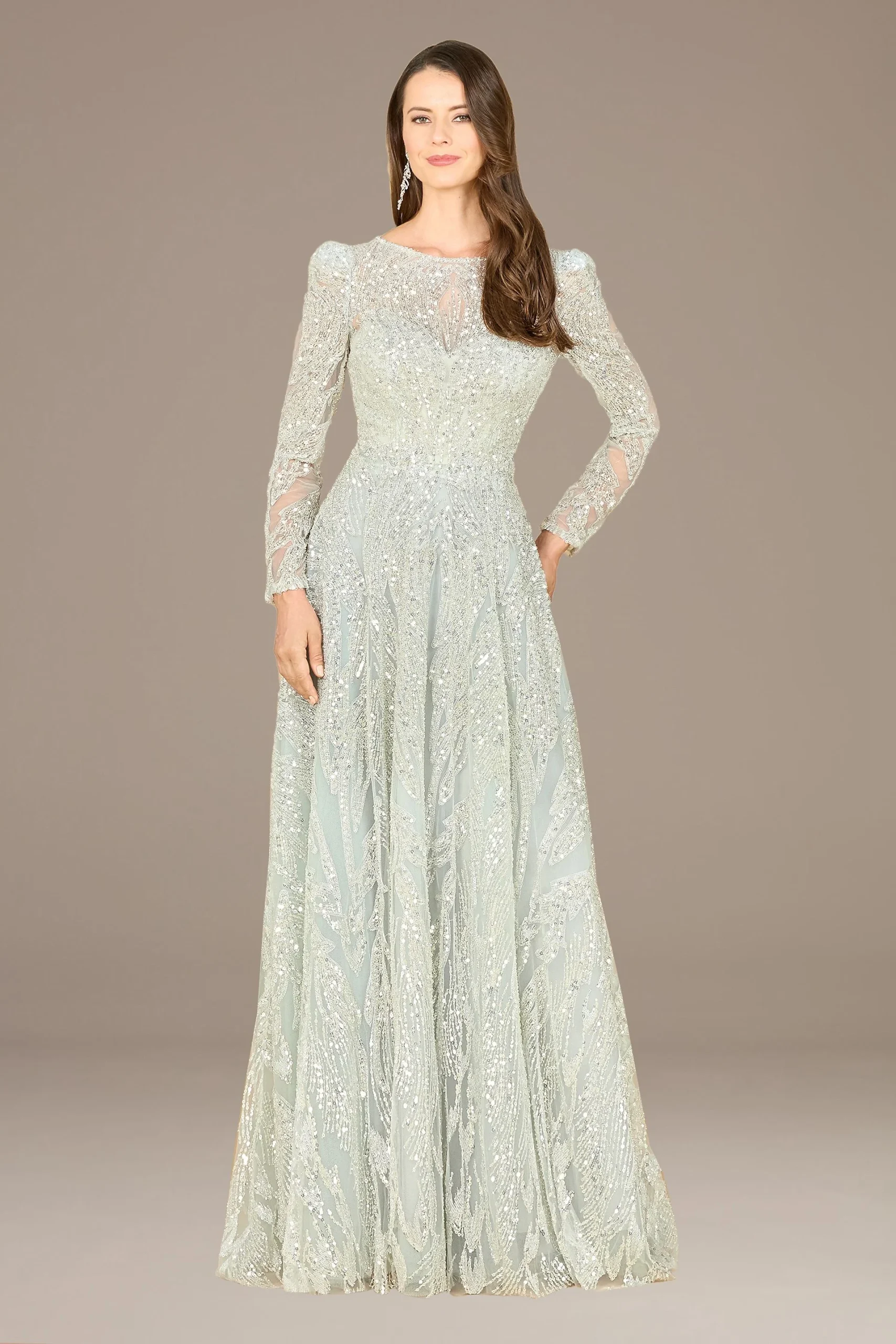 Lara Embroidered High Neck Gown with Long Sleeves