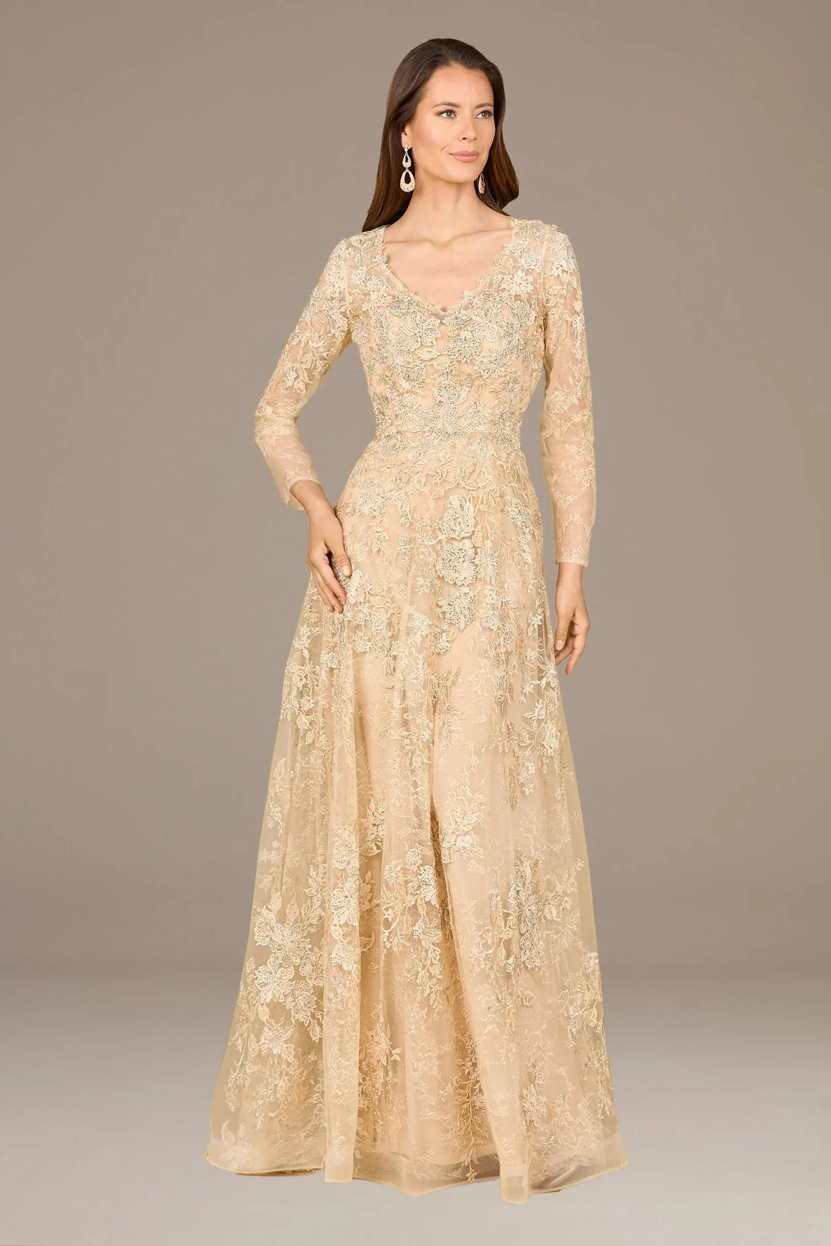 Lara Embroidered Long Sleeve A-Line Dress