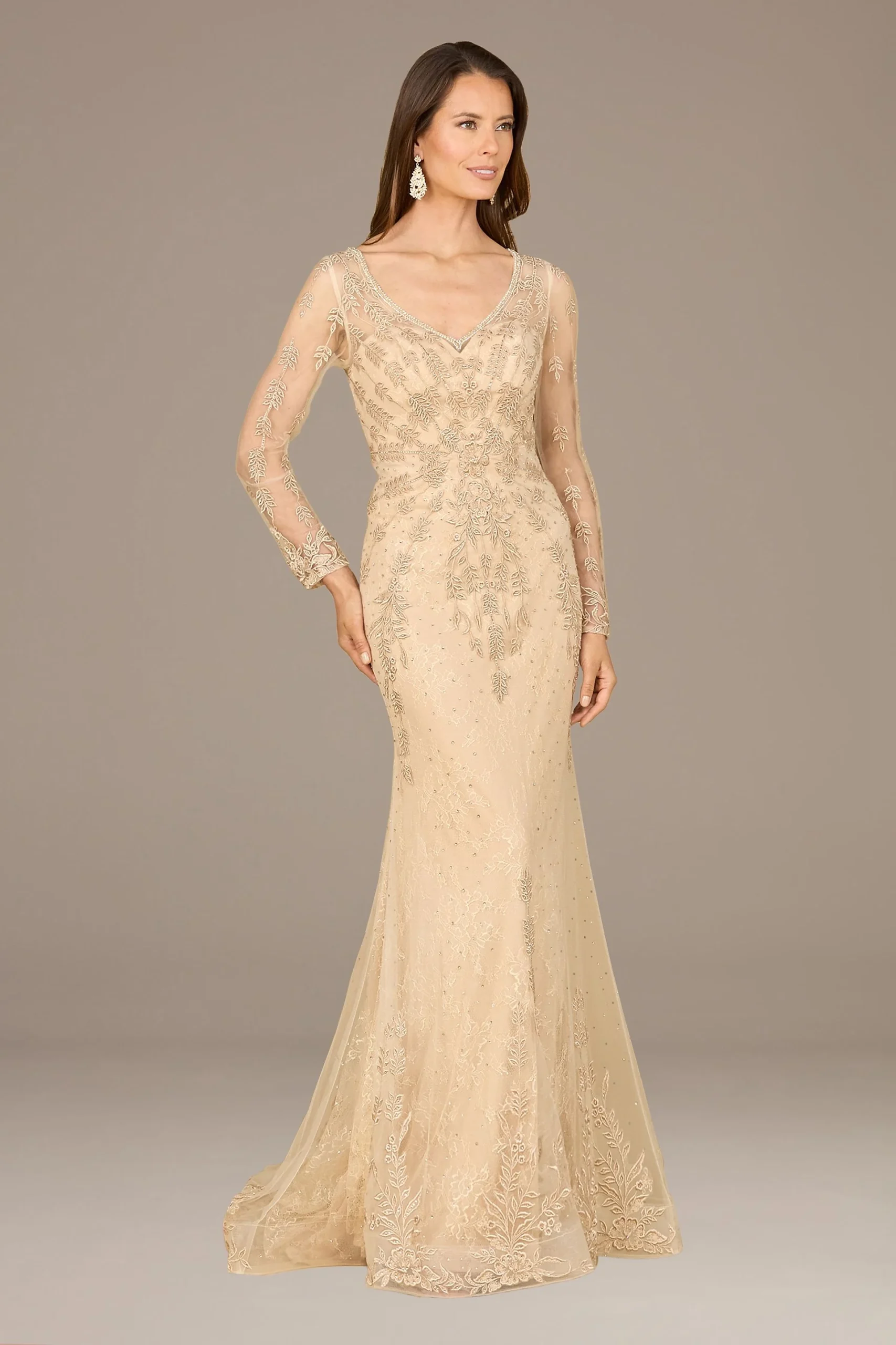 Lara Embroidered Long Sleeve Mermaid Dress