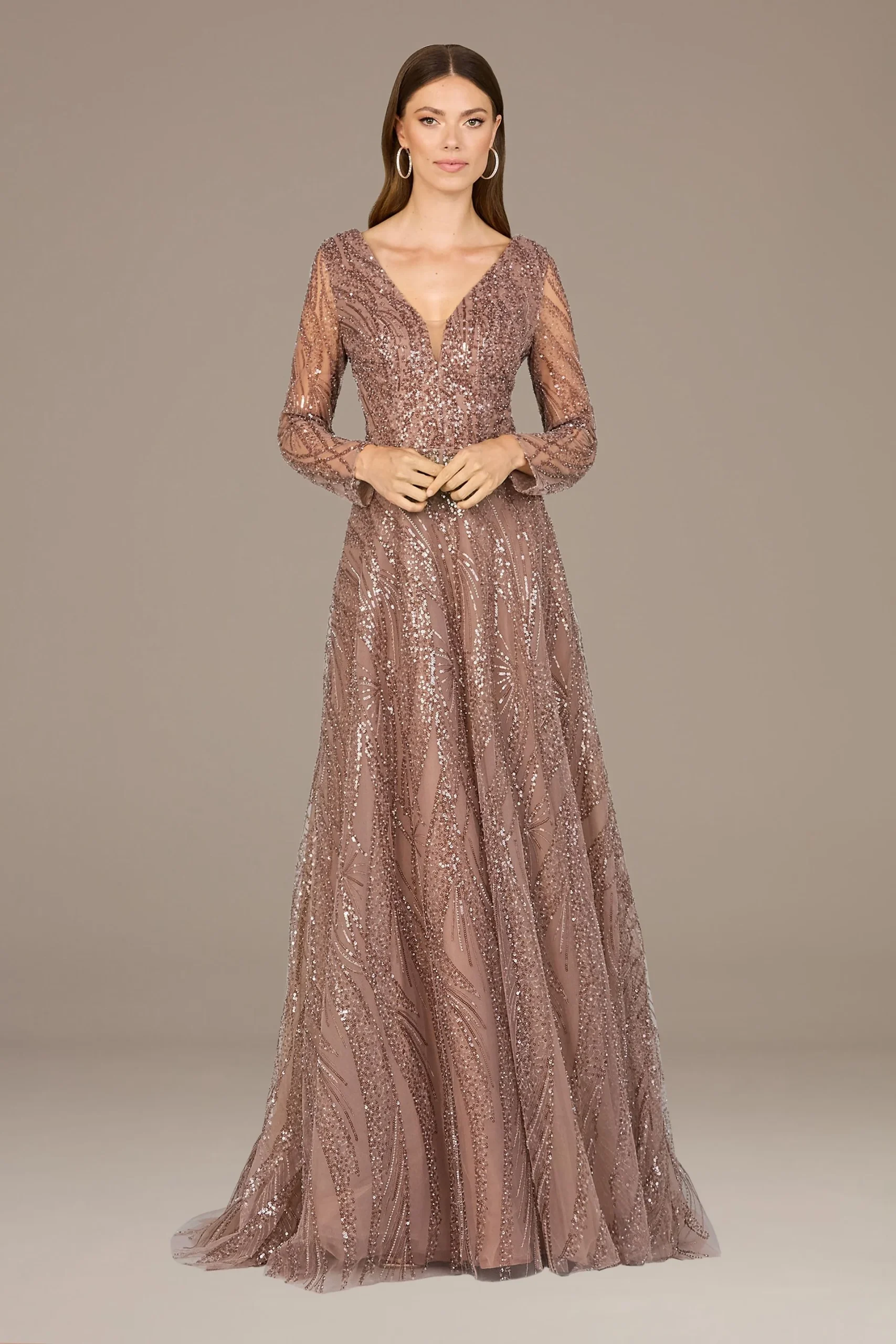 Lara Embroidered V-Neck Long Sleeve Dress