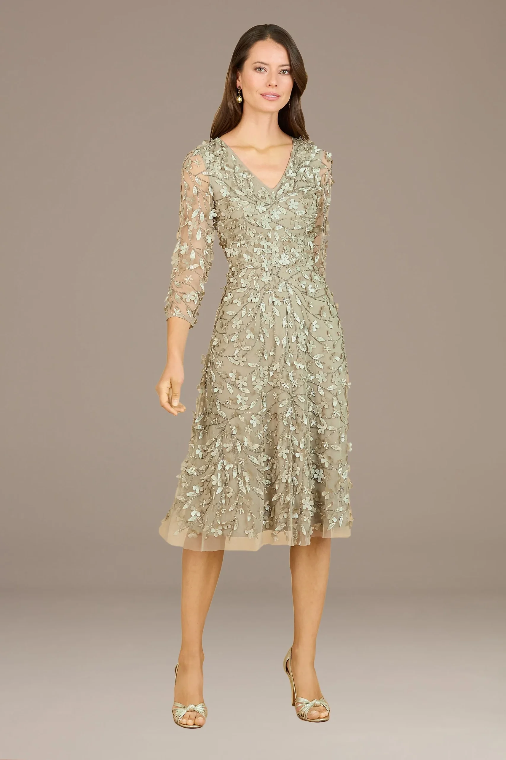 Lara Floral Embroidered V-Neck Midi Dress