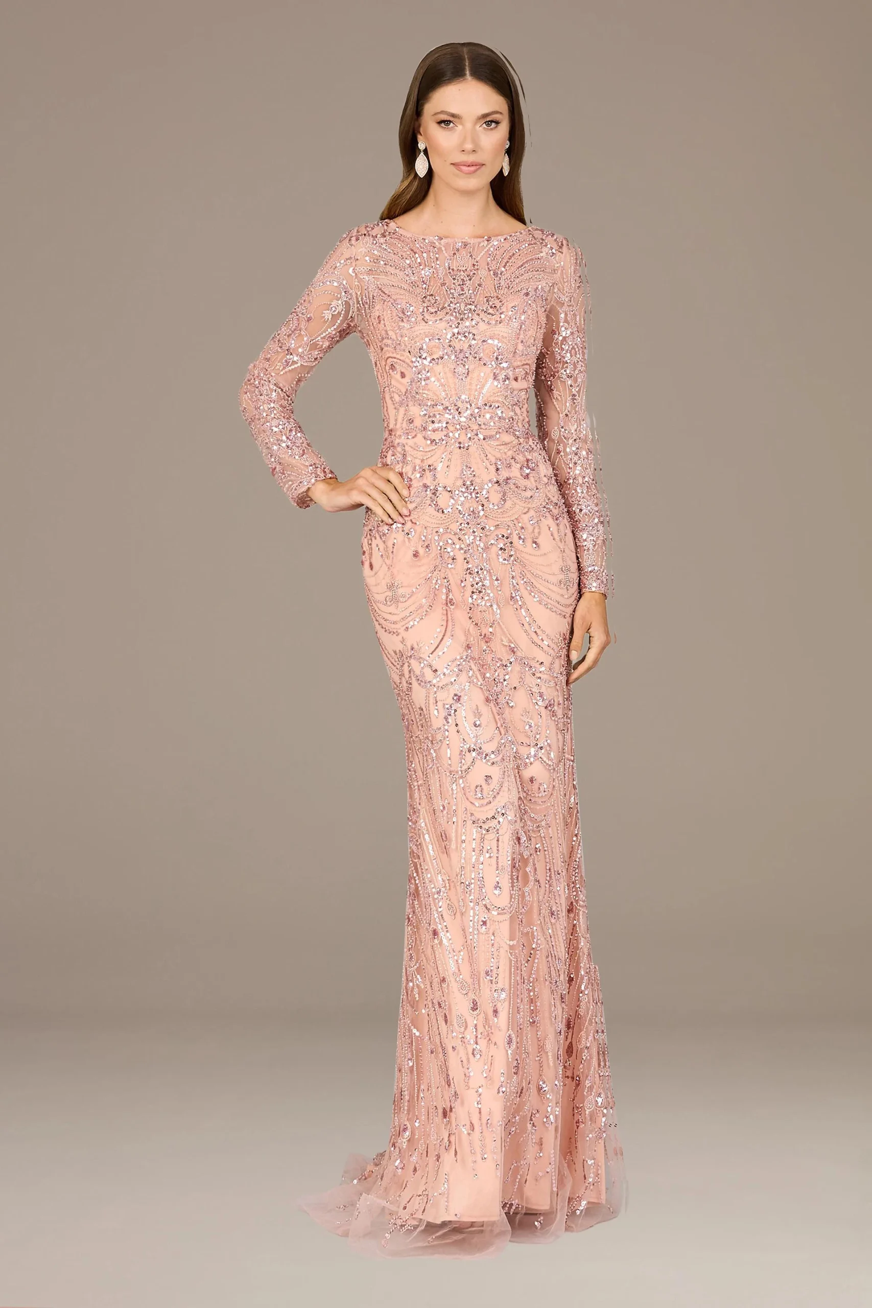 Lara High Neck Long Sleeve Embroidered Dress