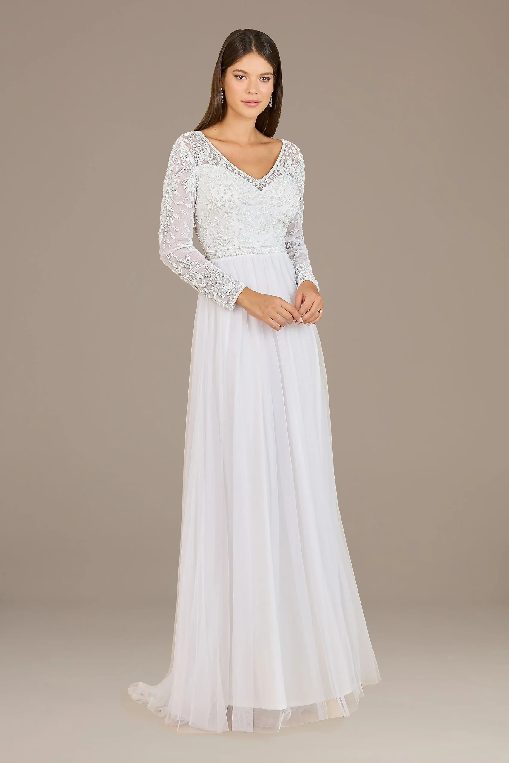 Lara Hillary Beaded Long Sleeve Wedding Dress