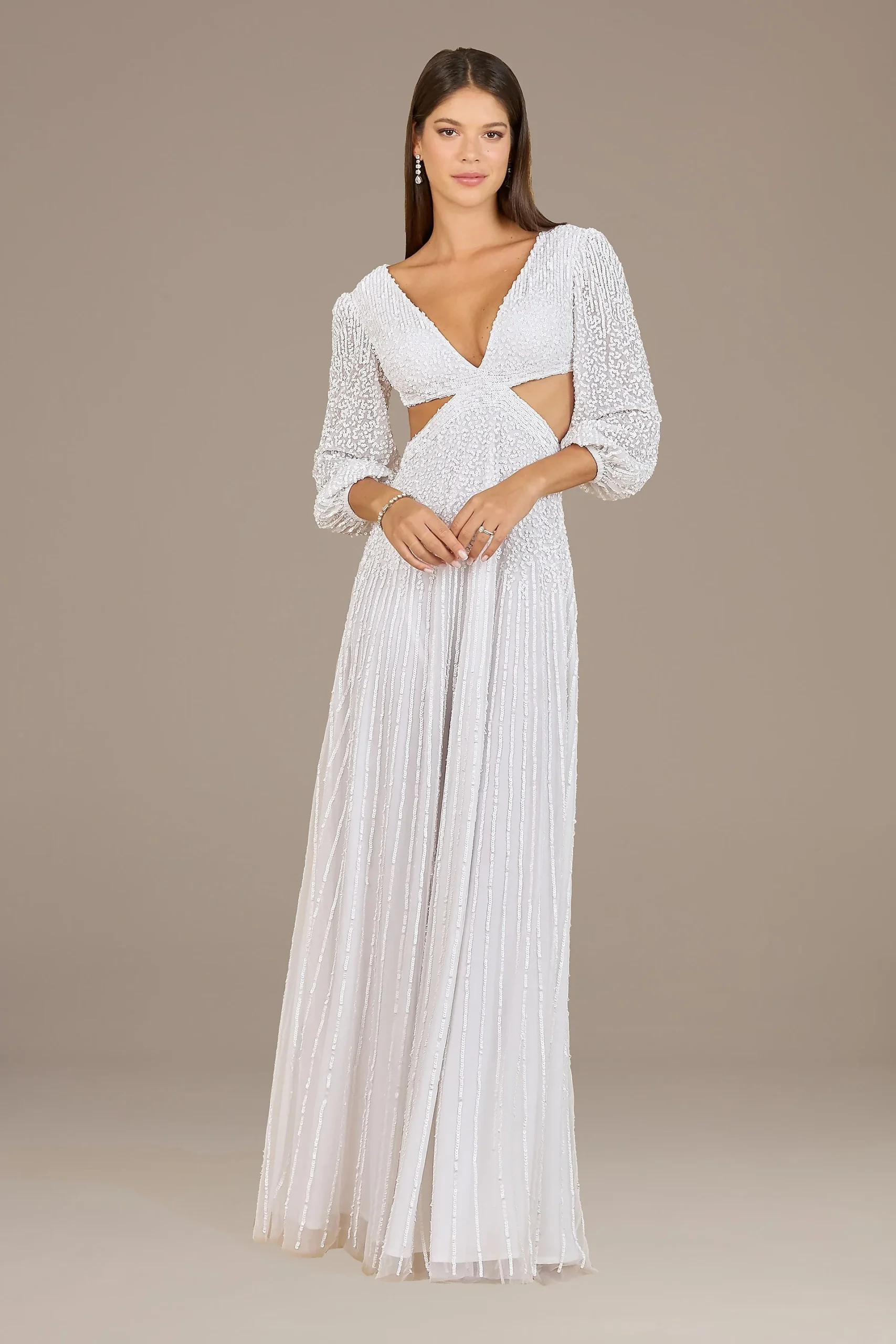 Lara Honor Cutout Beaded Long Sleeve Wedding Dress