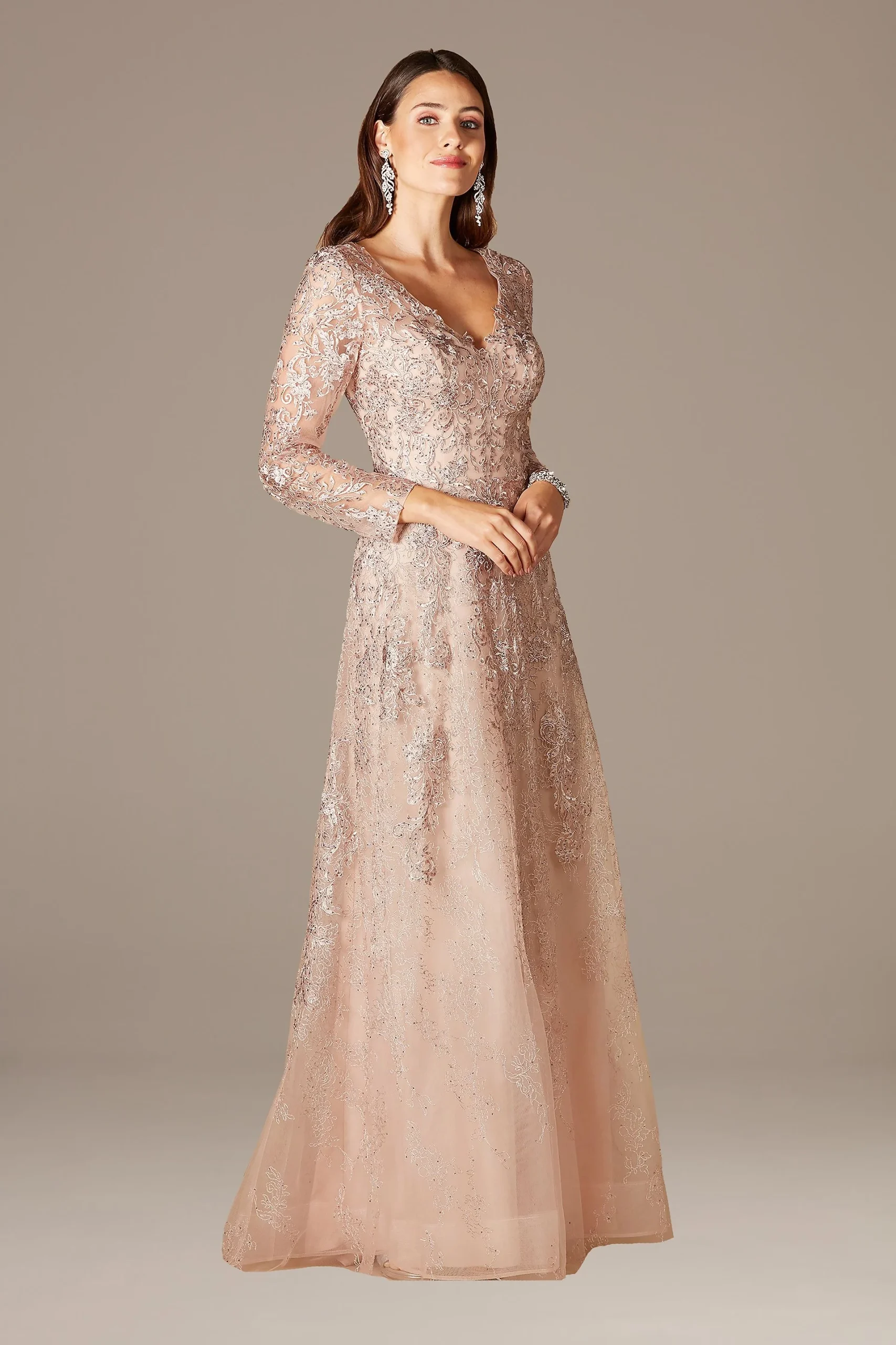 Lara Ida Lace Long Sleeve Embroidered A-Line