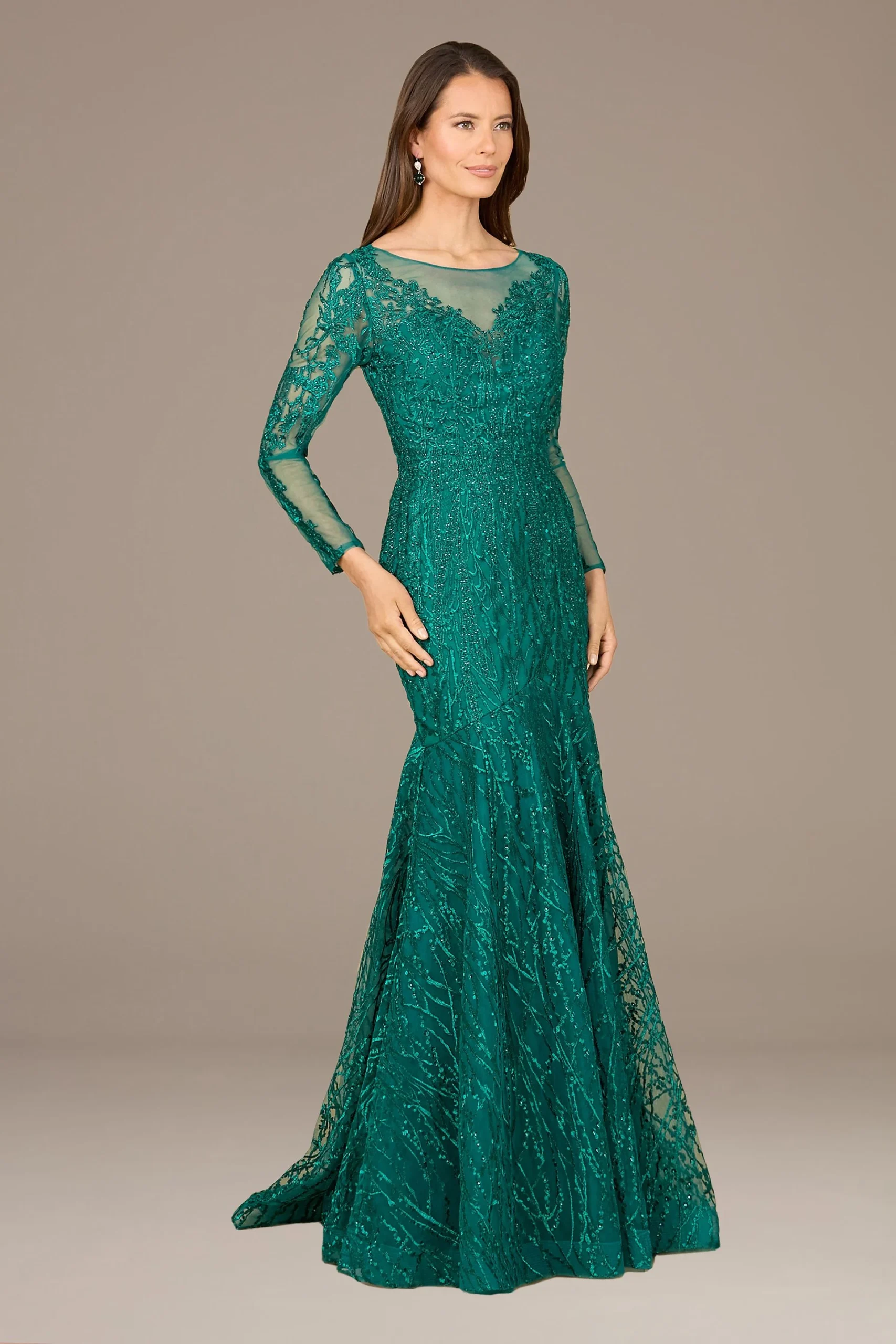 Lara Illusion Long Sleeve Mermaid Dress