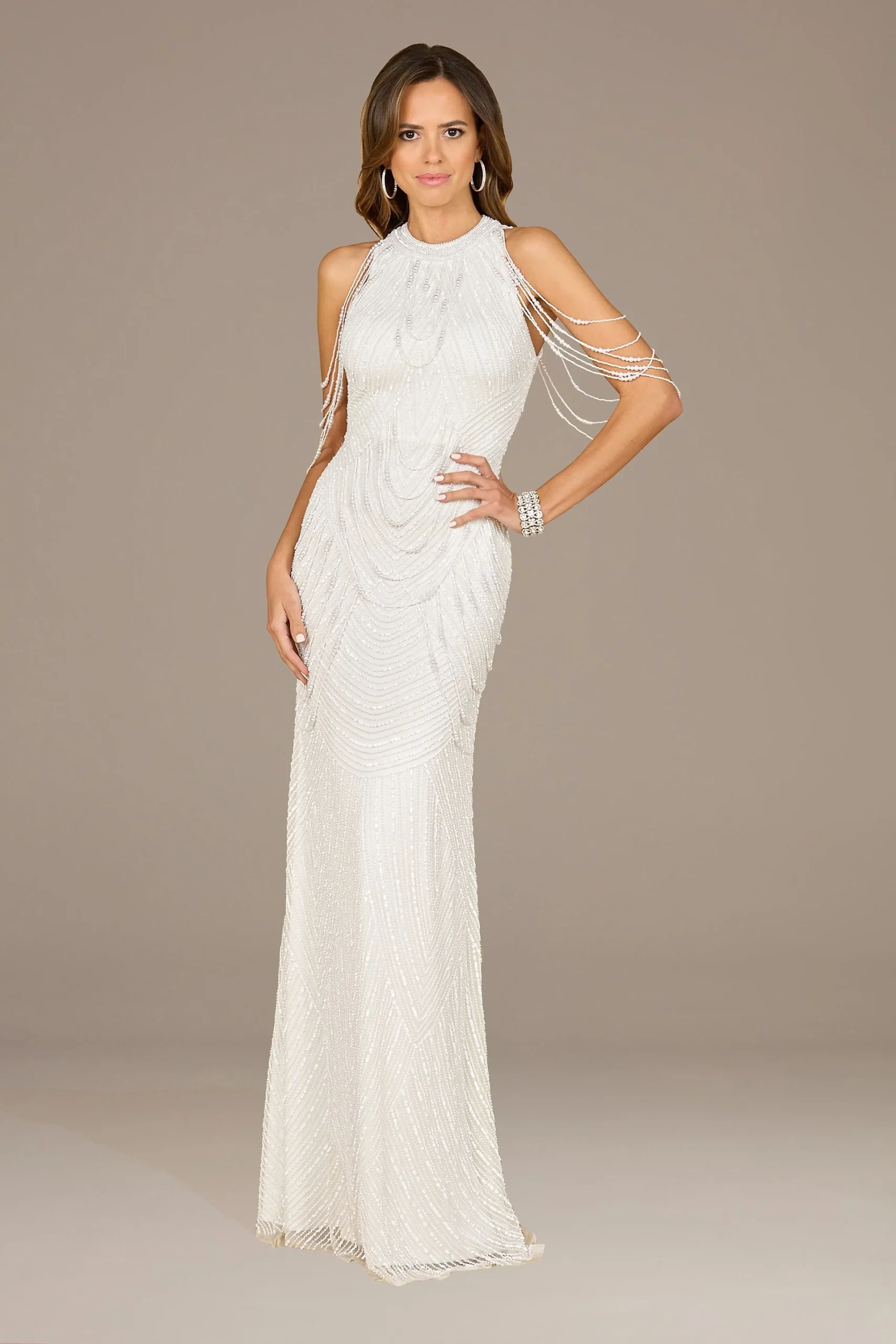 Lara Jasmine Beaded Fringe Halter Wedding Dress
