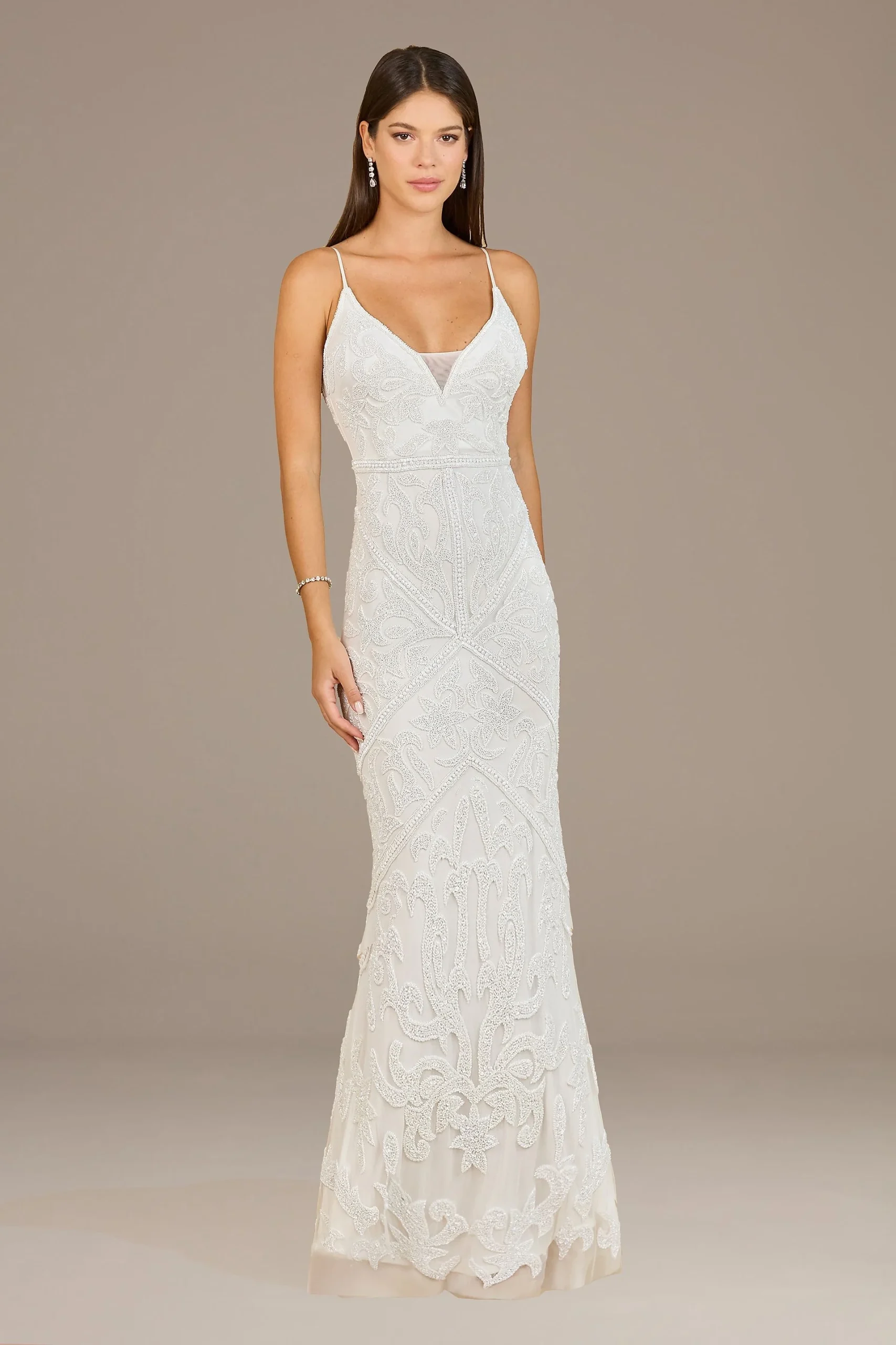 Lara Jordyn Beaded V-Neck Mermaid Wedding Dress