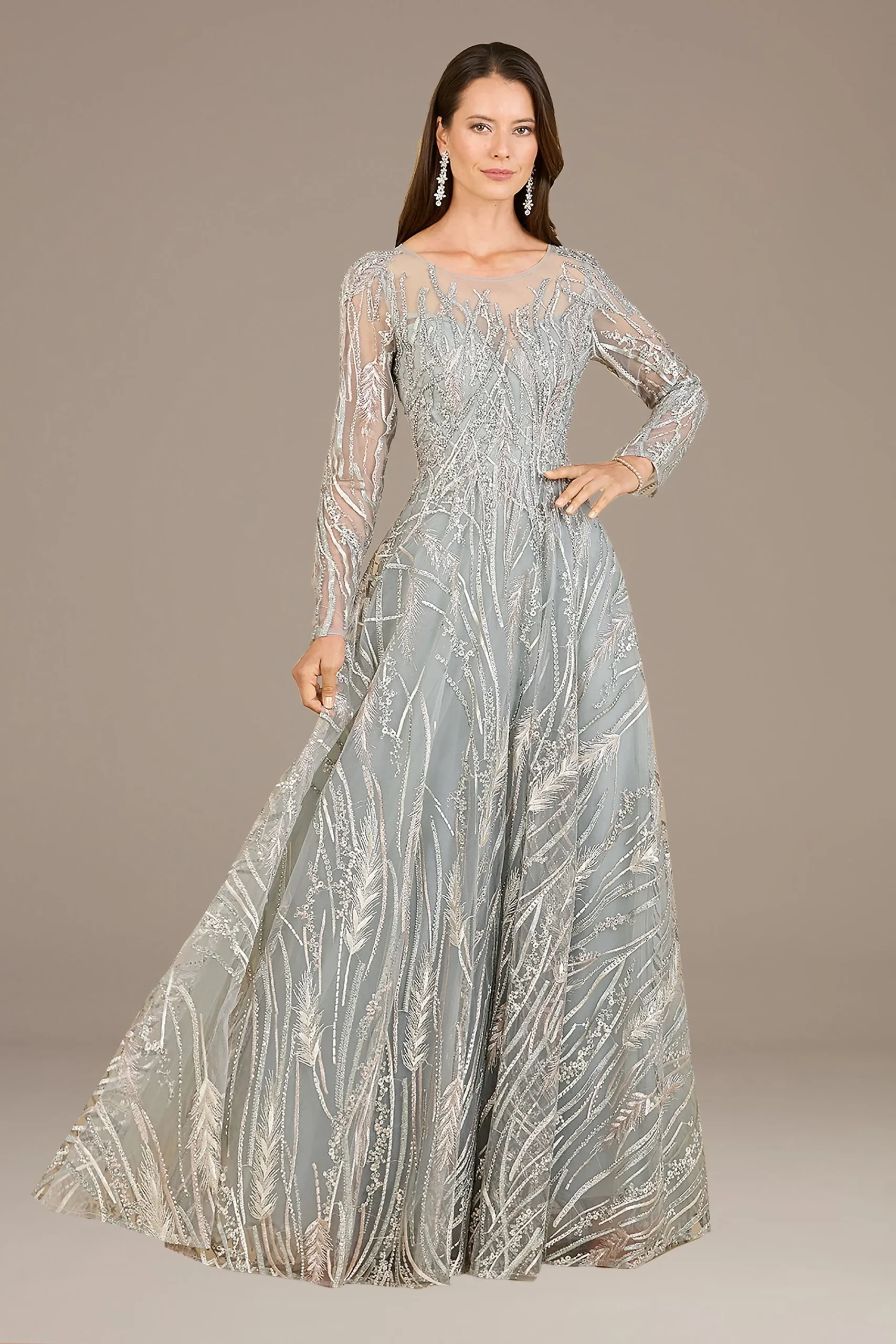 Lara Long Sleeve Embroidered Ball Gown