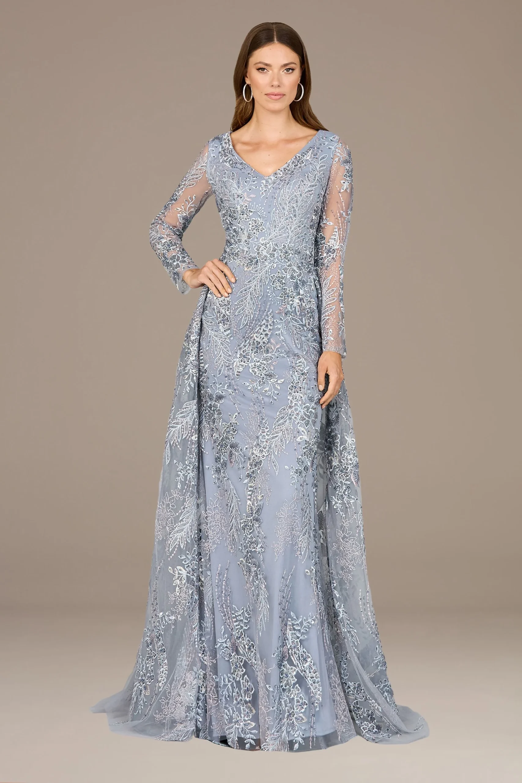 Lara Long Sleeve Embroidered Dress with Overskirt