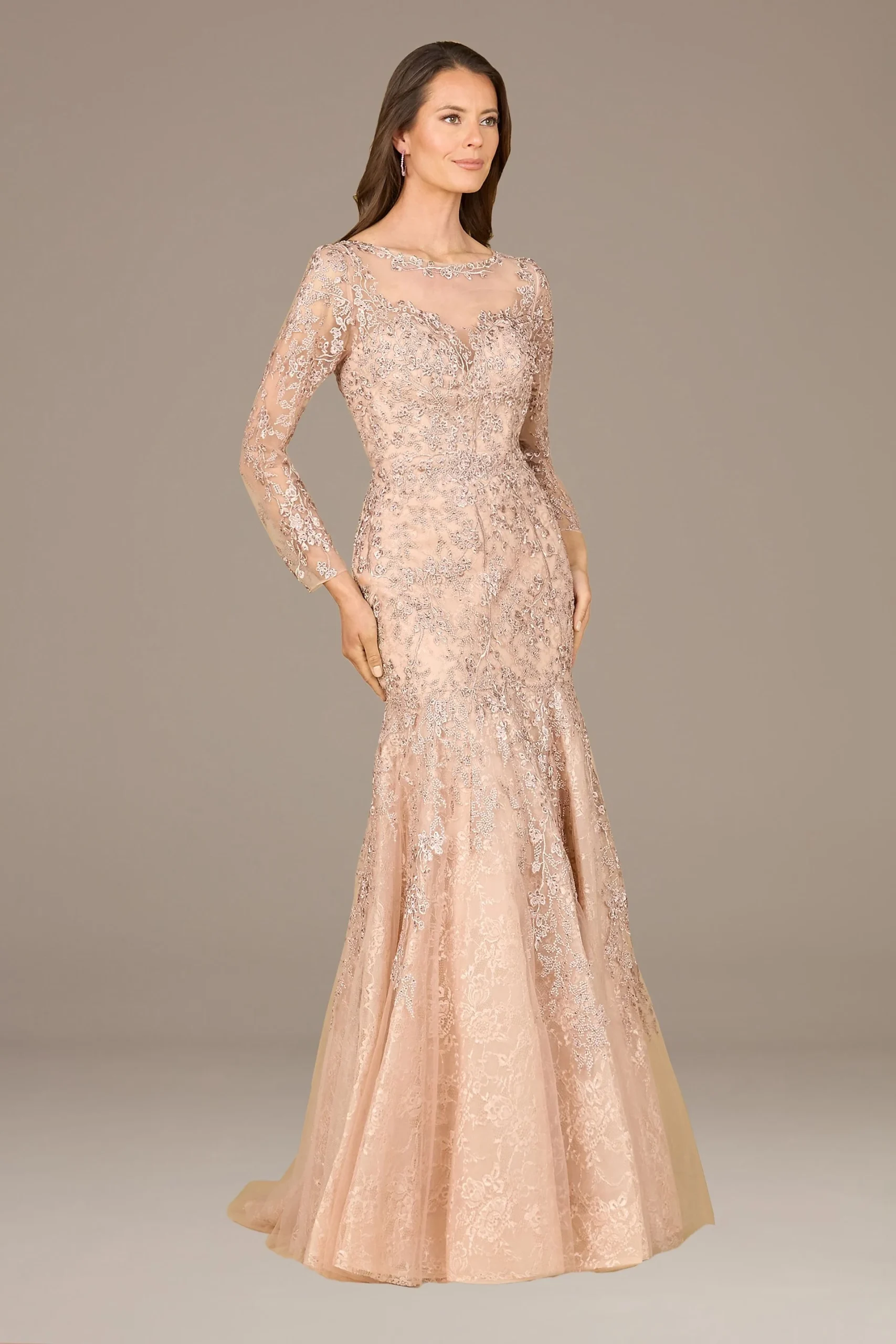 Lara Long Sleeve Embroidered Mermaid Gown