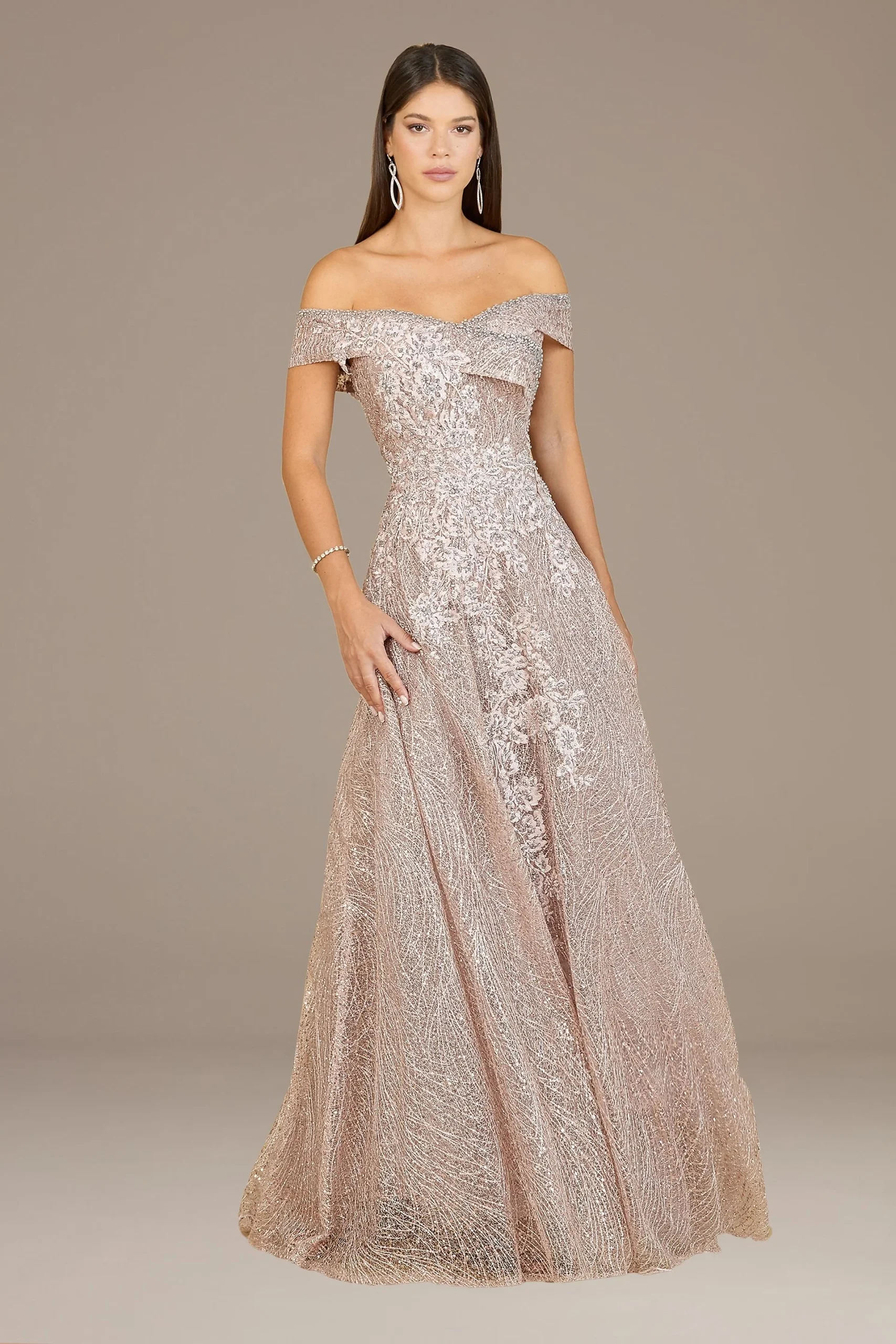 Lara Off-the-Shoulder Embroidered Ball Gown