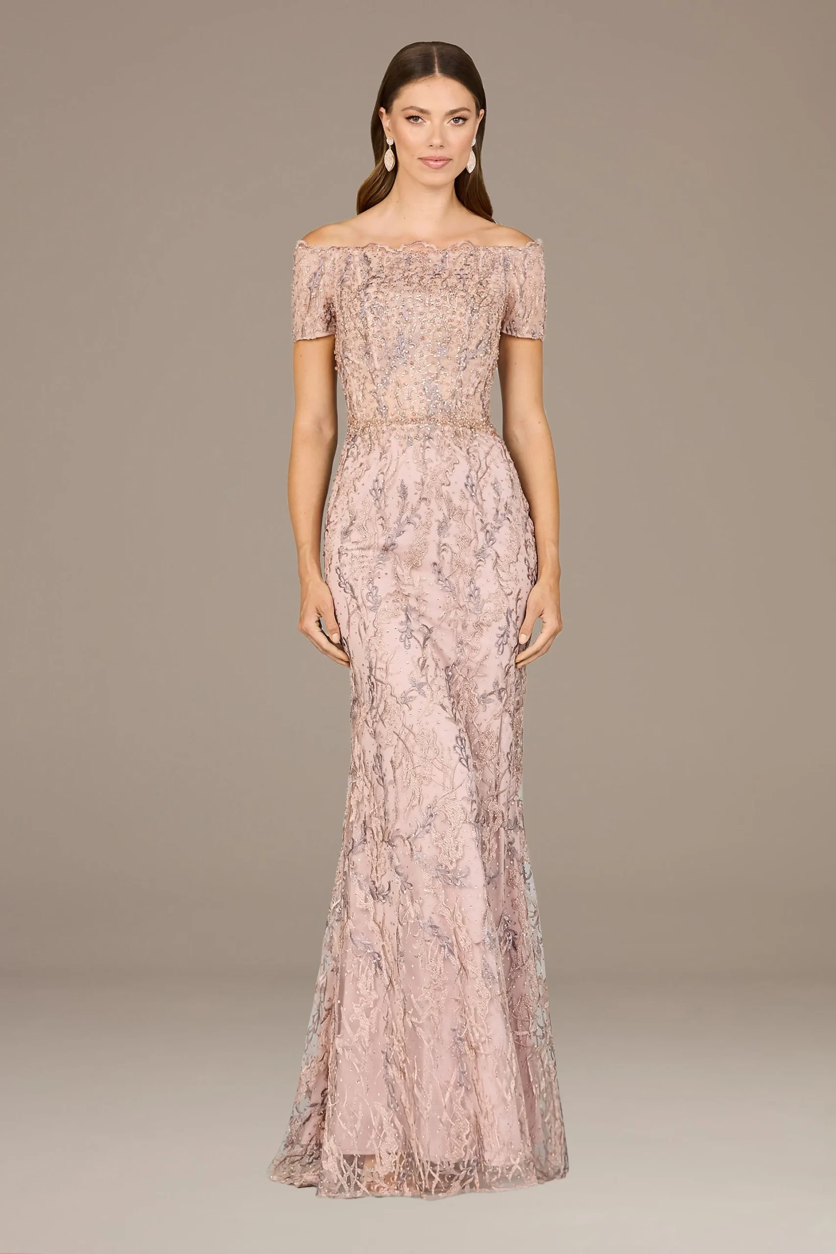 Lara Off-the-Shoulder Embroidered Mermaid Dress