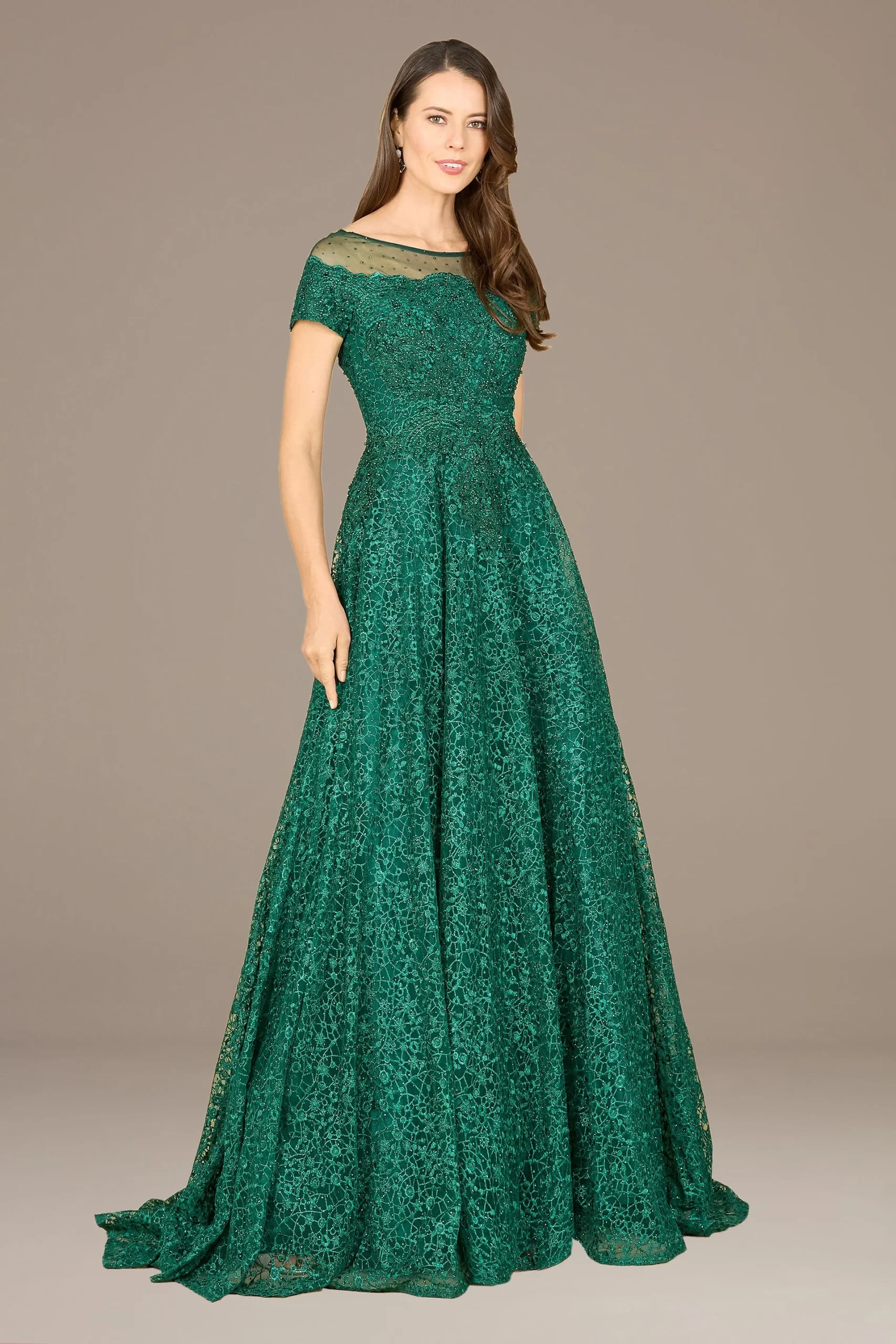 Lara Short Sleeve Embroidered Ball Gown