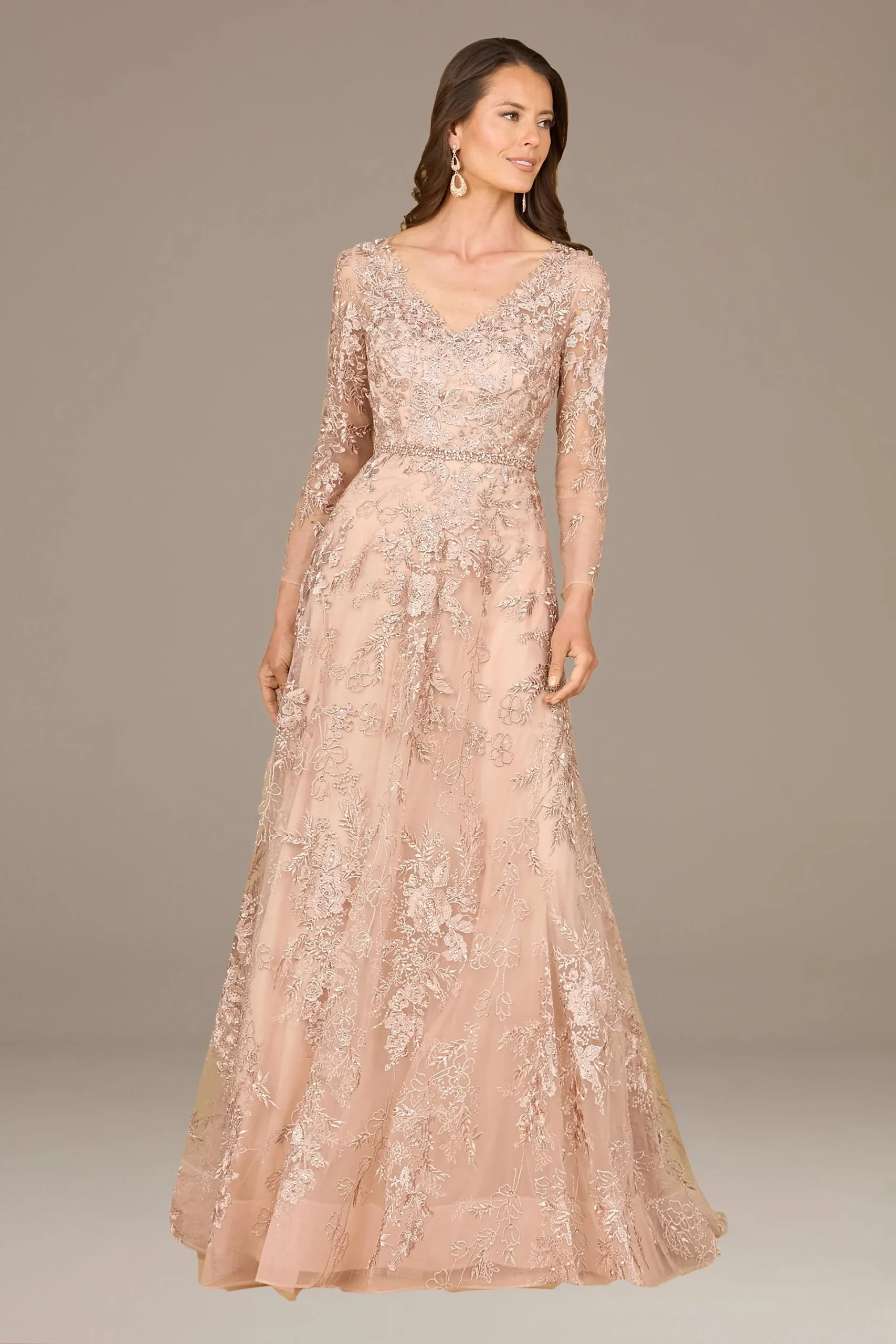 Lara V-Neck Long Sleeve Embroidered Dress