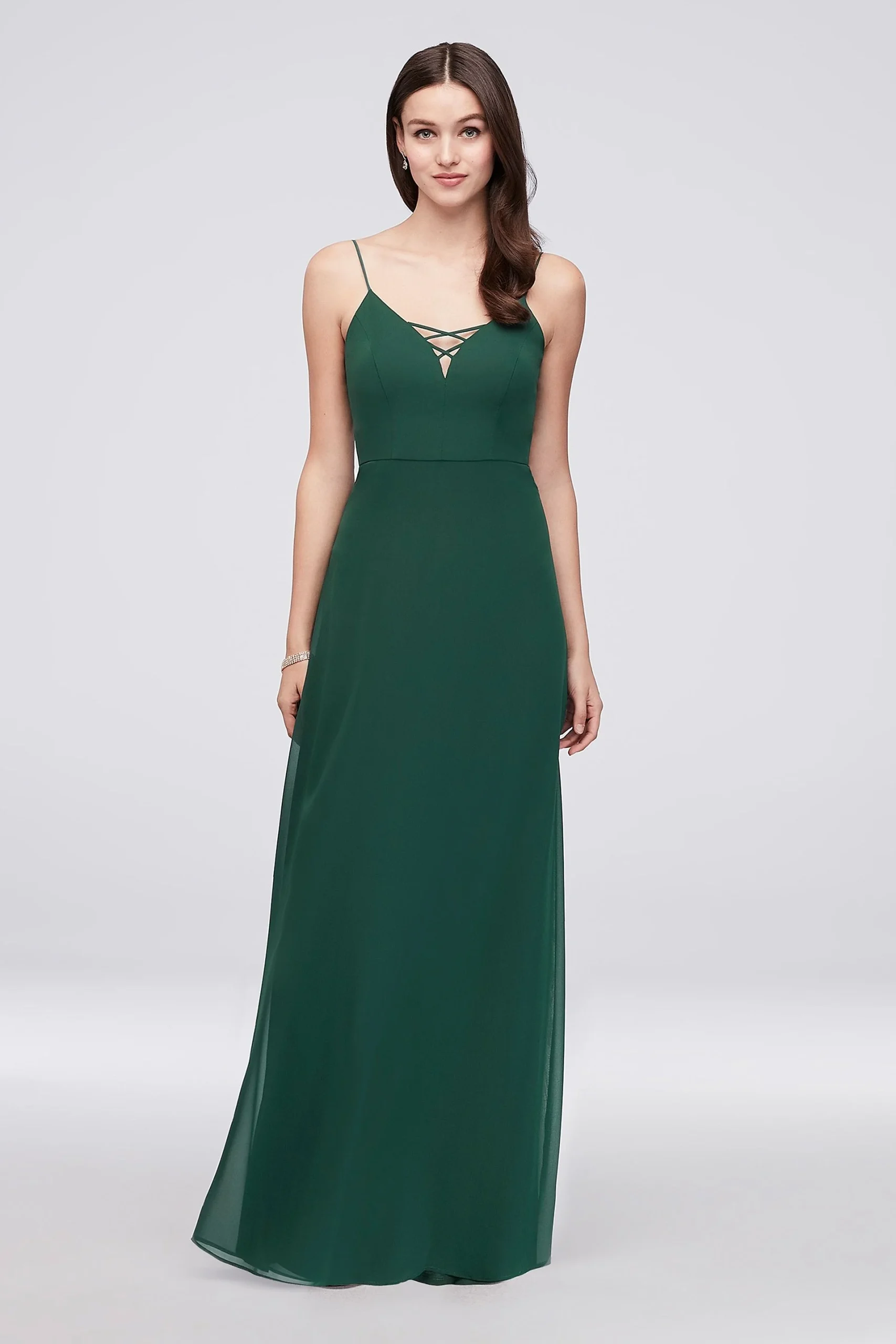 Lattice Neckline Long Chiffon Bridesmaid Dress