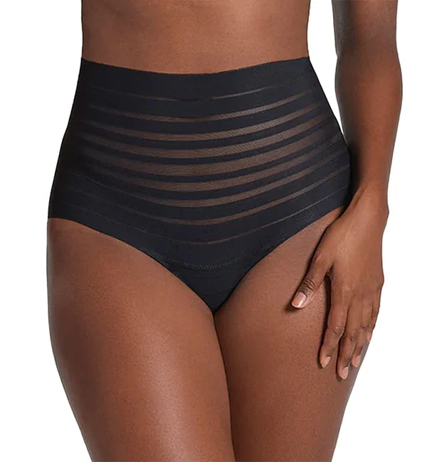 Leonisa Slimming Lace Stripe High-Waisted Thong Panty (012890) - Black
